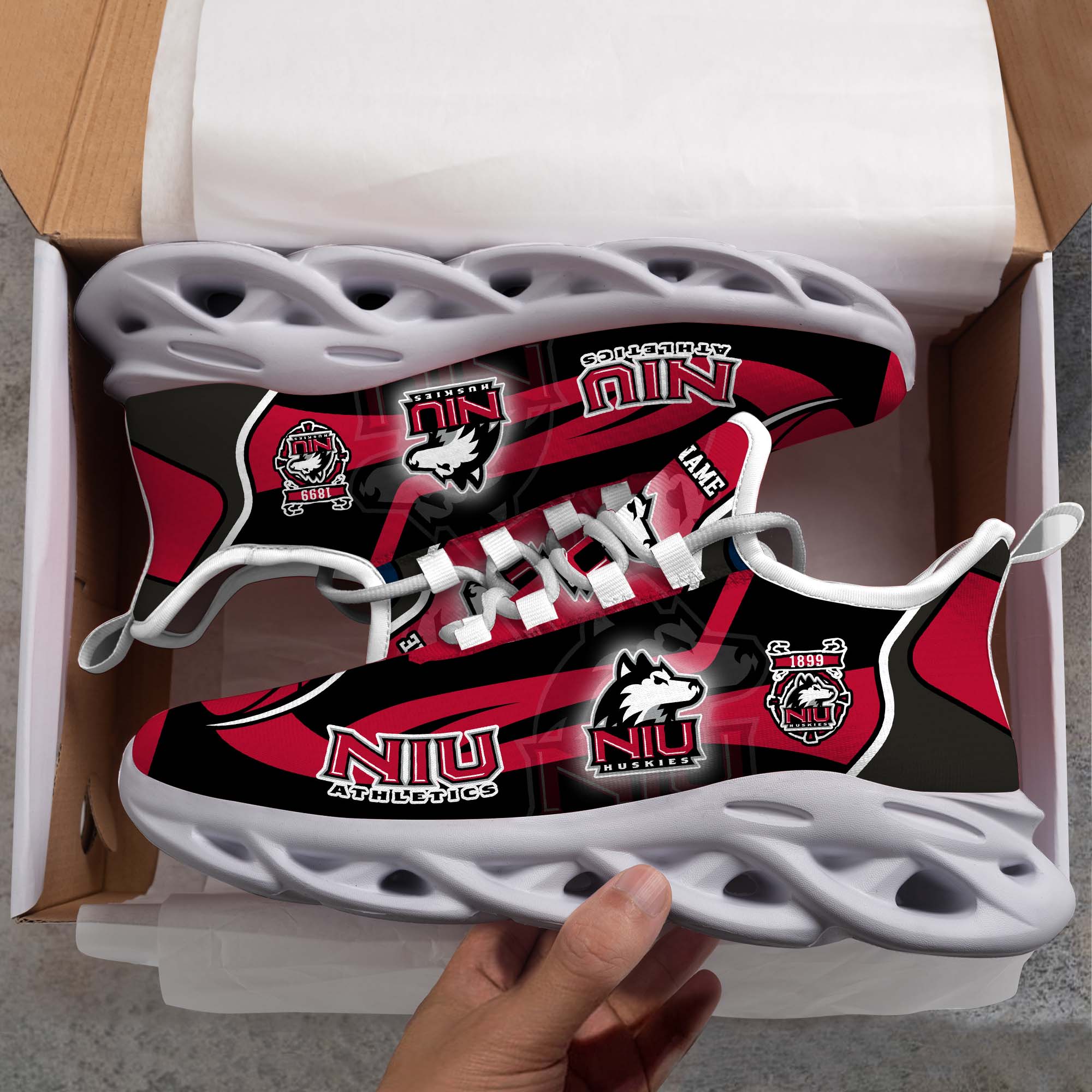 Northern Illinois Huskies White C Sneakers 2026 Version Personalized Your Name 090