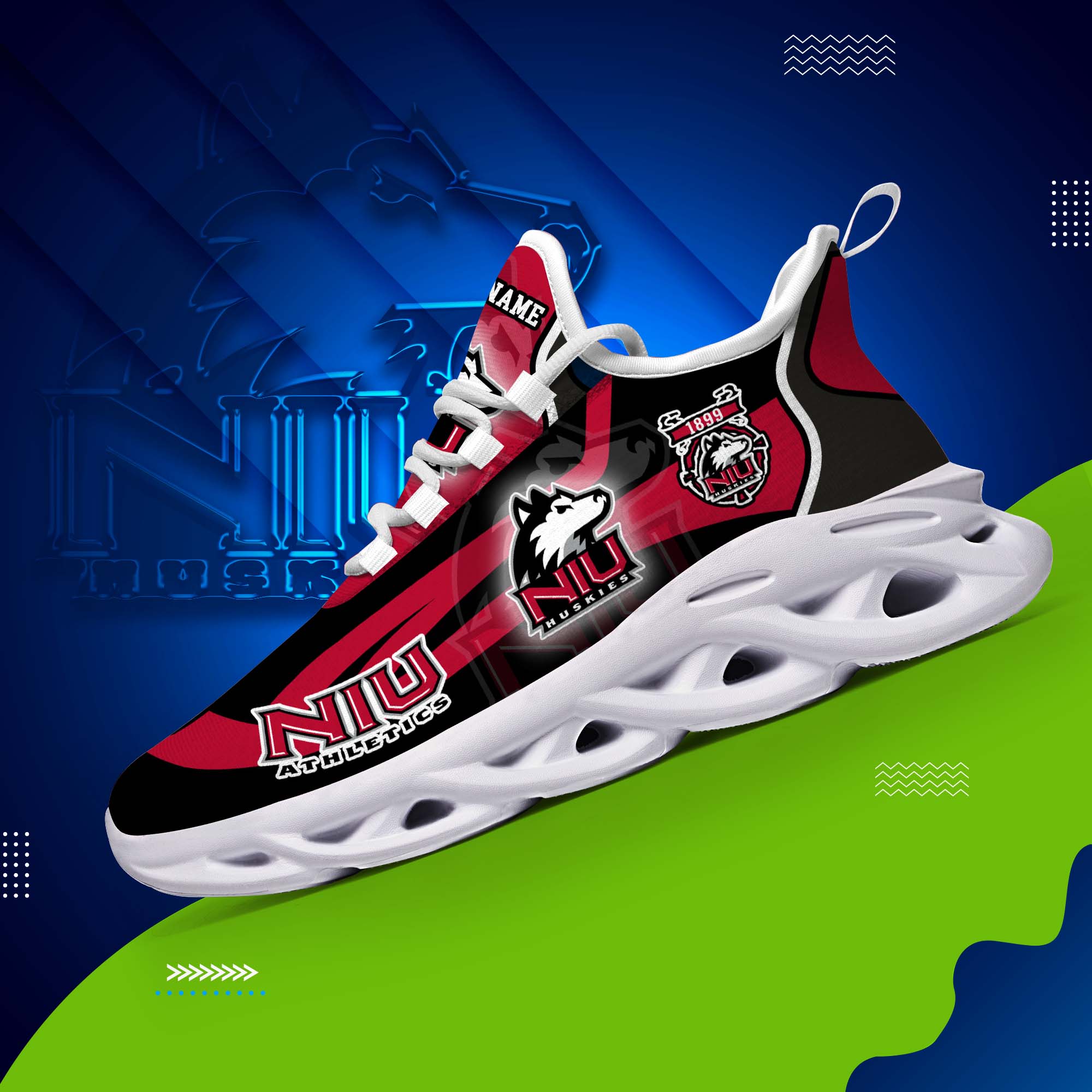 Northern Illinois Huskies White C Sneakers 2026 Version Personalized Your Name 090