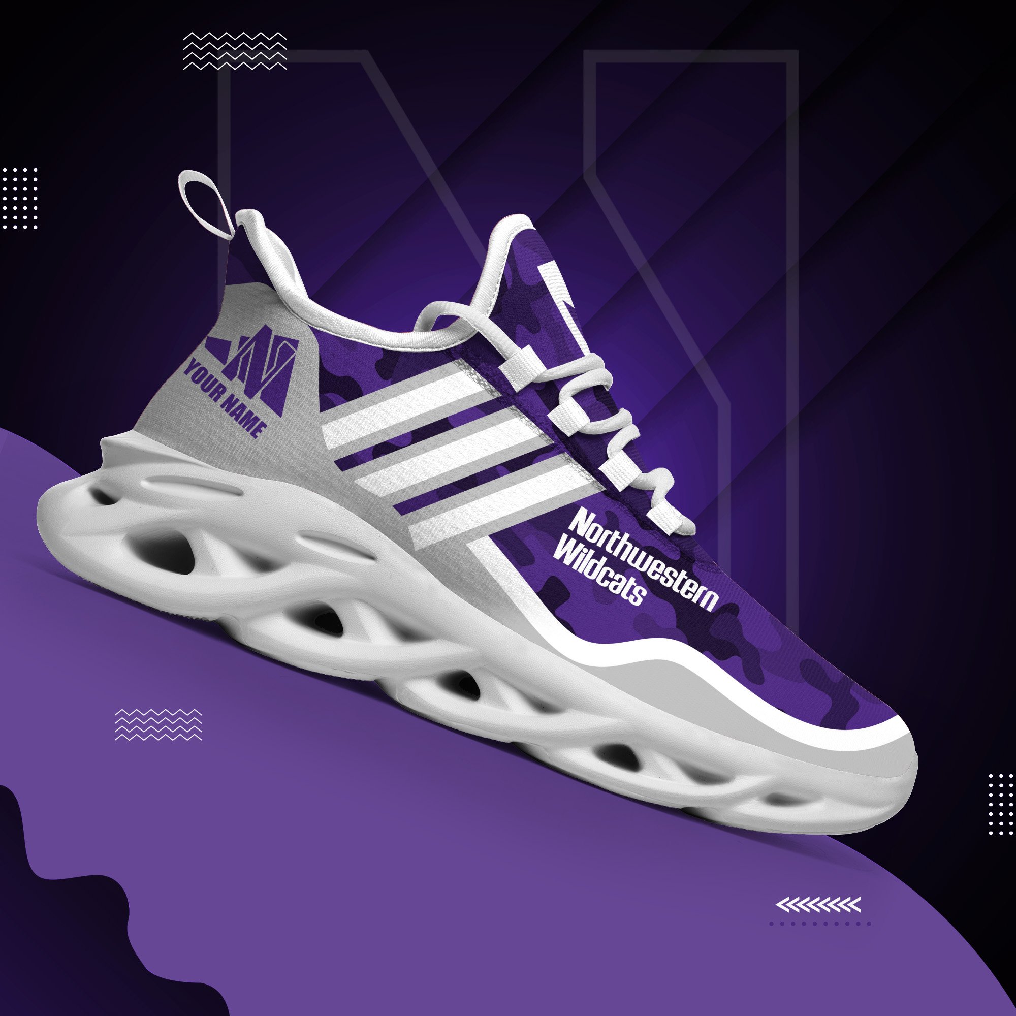 Northwestern Wildcats Black Max Soul Shoes 2026 Versions Custom Name 466