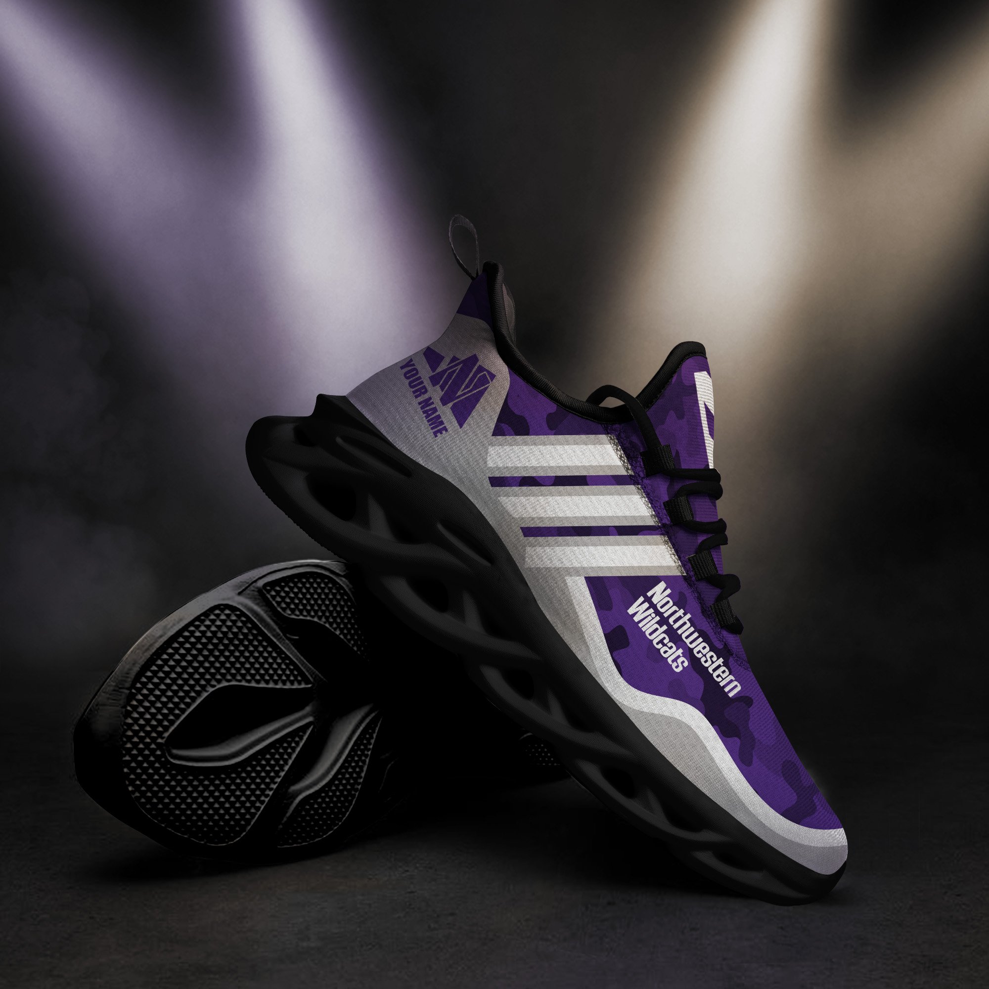 Northwestern Wildcats Black Max Soul Shoes 2026 Versions Custom Name 466