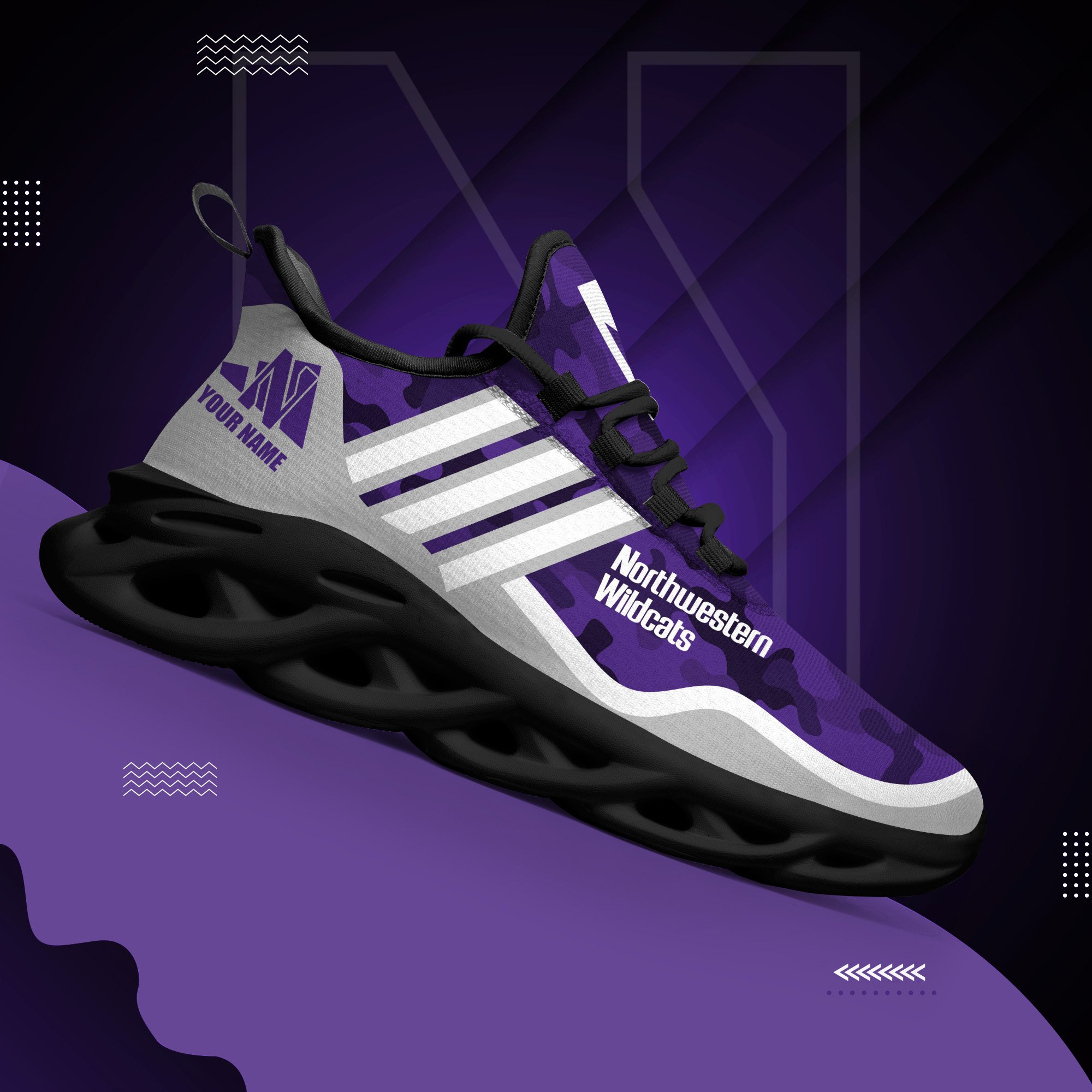 Northwestern Wildcats Black Max Soul Shoes 2026 Versions Custom Name 466