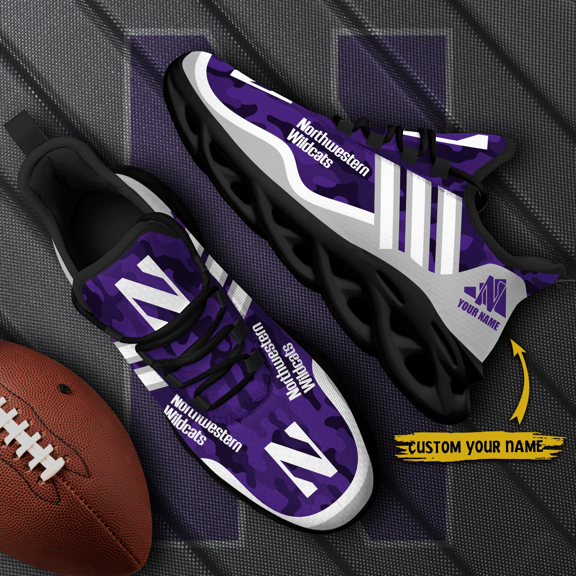 Northwestern Wildcats Black Max Soul Shoes 2026 Versions Custom Name 466