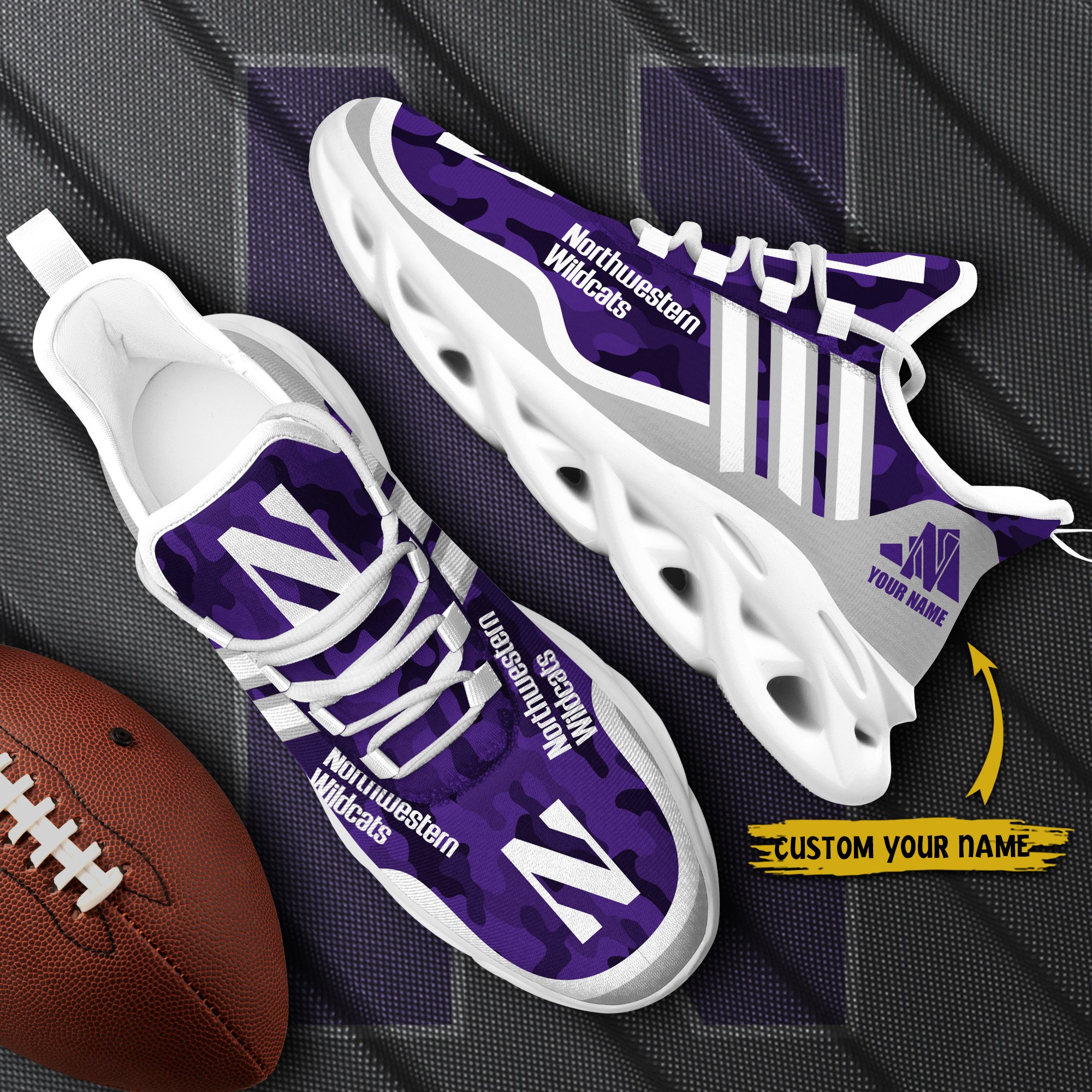 Northwestern Wildcats Black Max Soul Shoes 2026 Versions Custom Name 466
