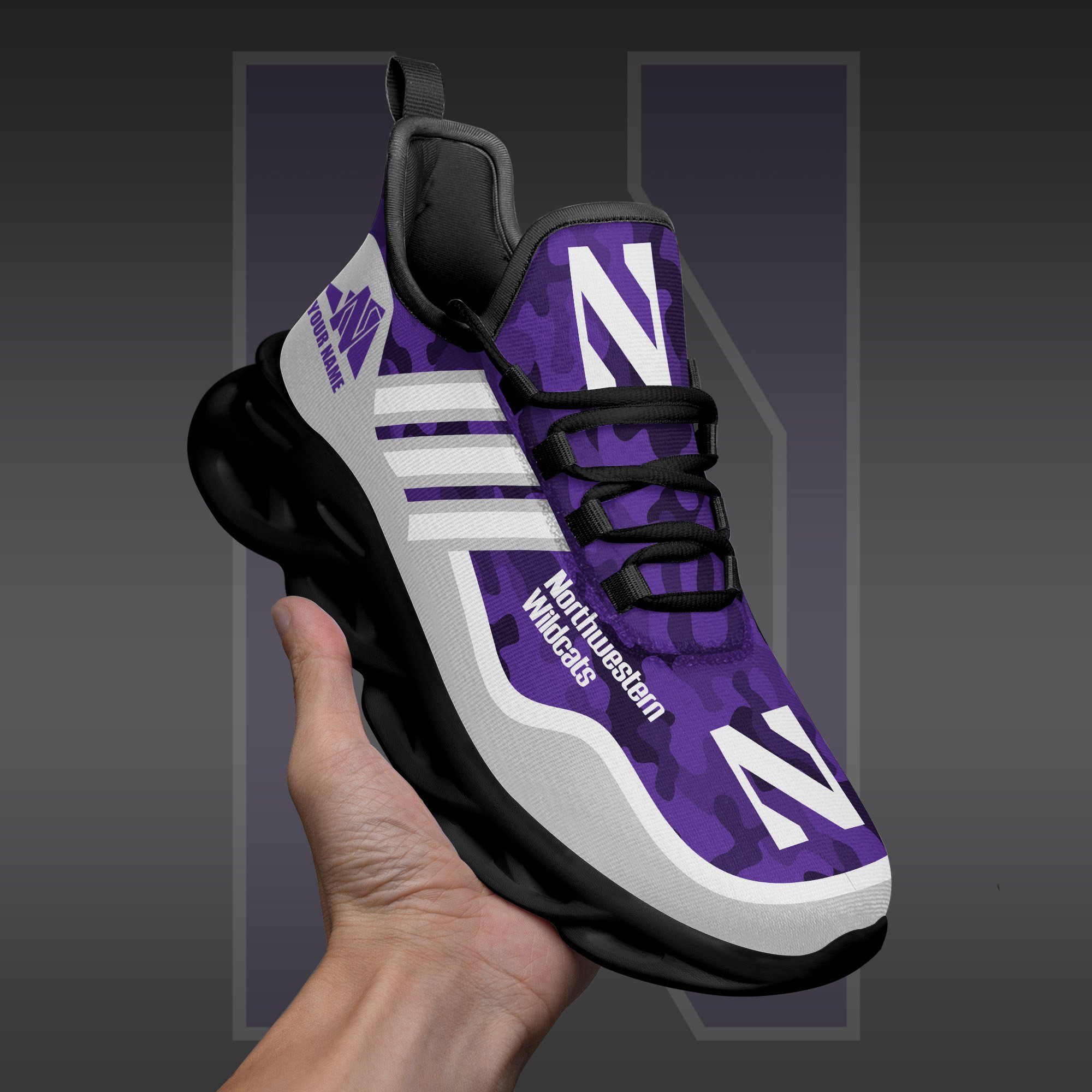 Northwestern Wildcats Black Max Soul Shoes 2026 Versions Custom Name 466