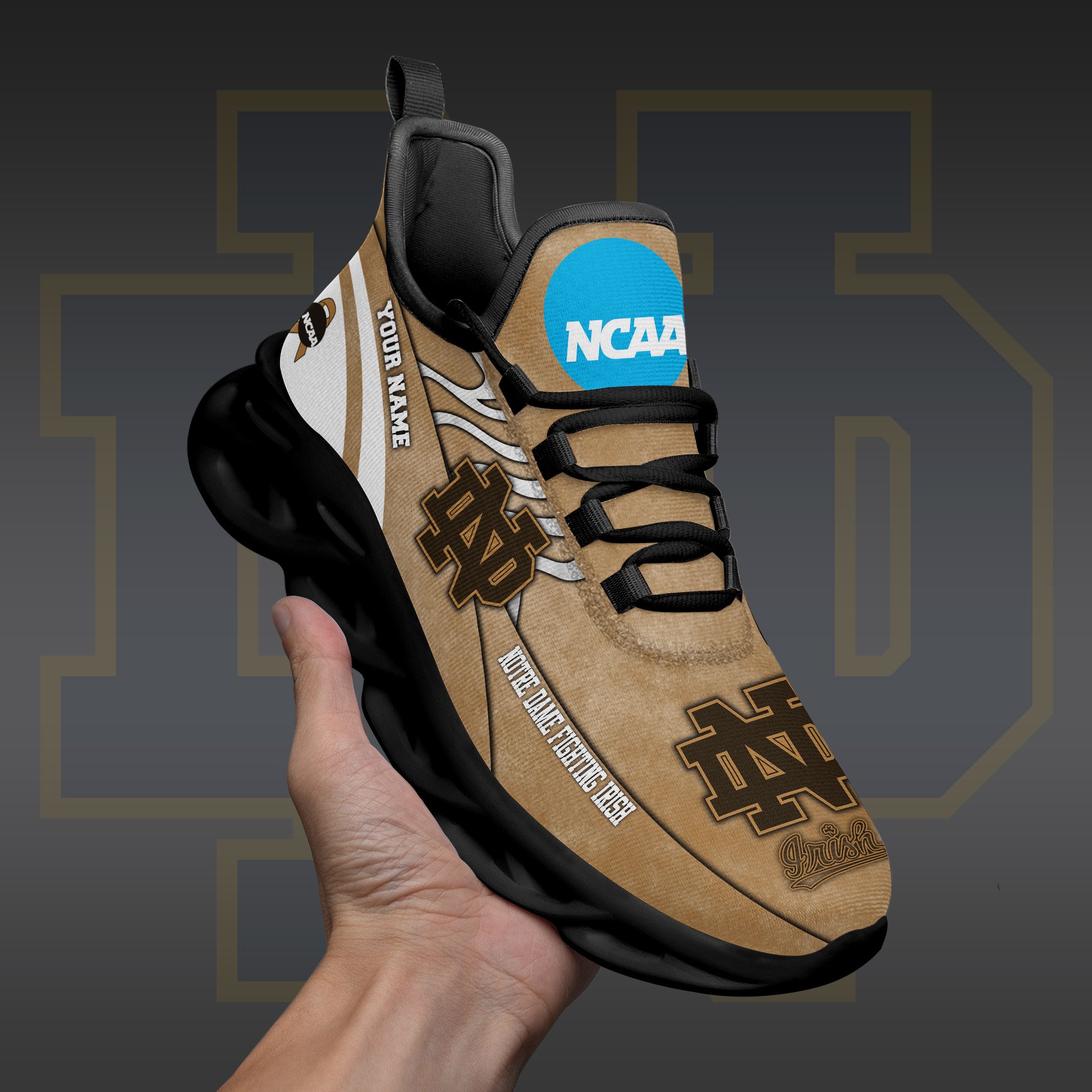 Notre Dame Fighting Irish Black Max Soul Shoes 2026 Versions Custom Your Name And Number 312