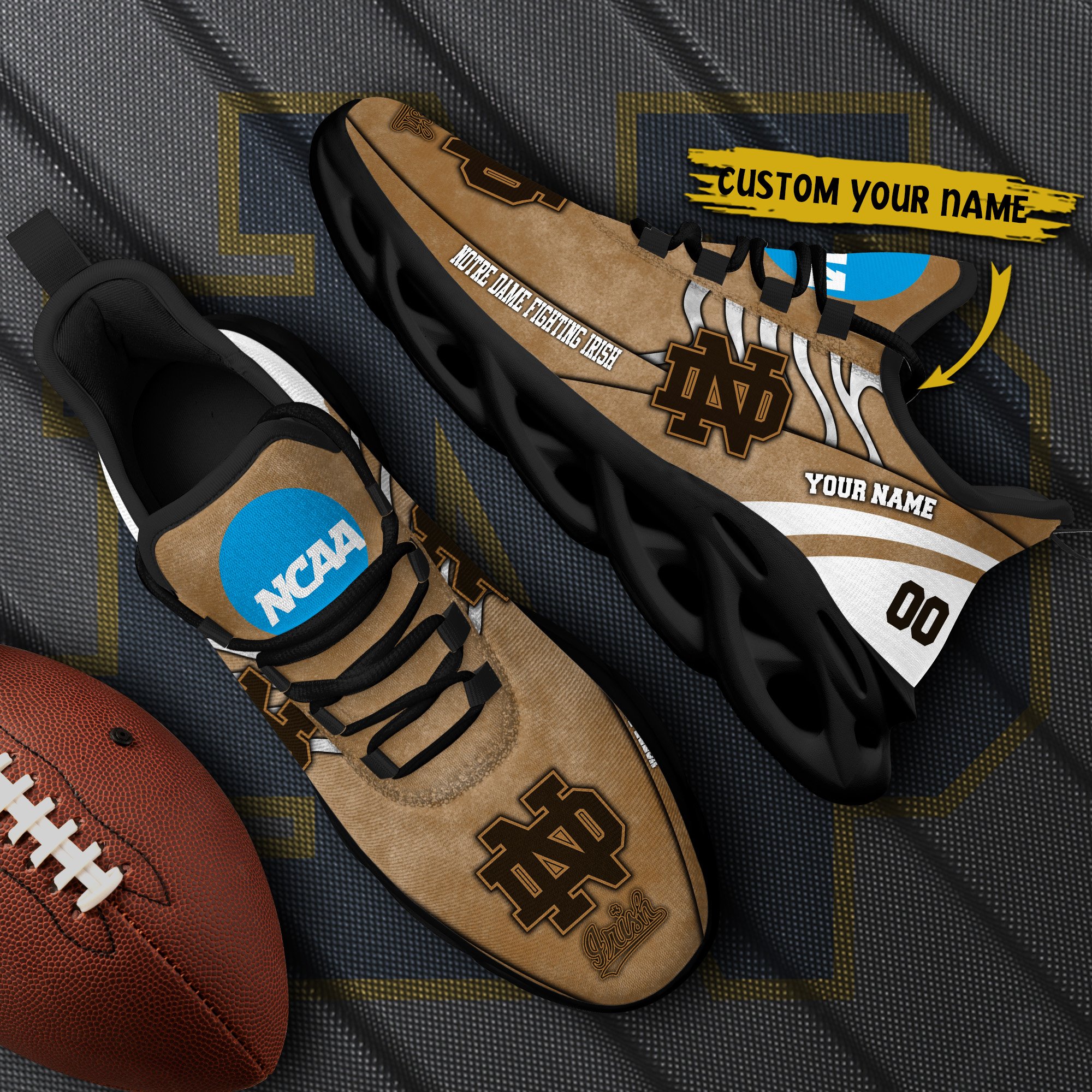 Notre Dame Fighting Irish Black Max Soul Shoes 2026 Versions Custom Your Name And Number 312