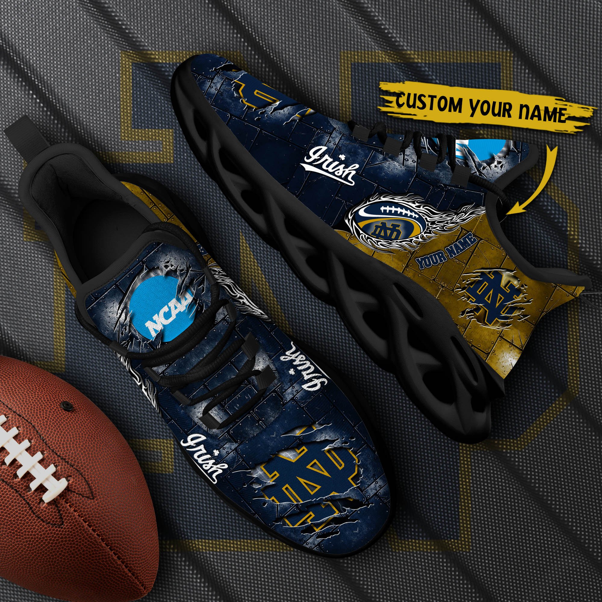 Notre Dame Fighting Irish Black Max Soul Shoes 2026 Versions, White Max Soul Shoes Custom Your Name PH879