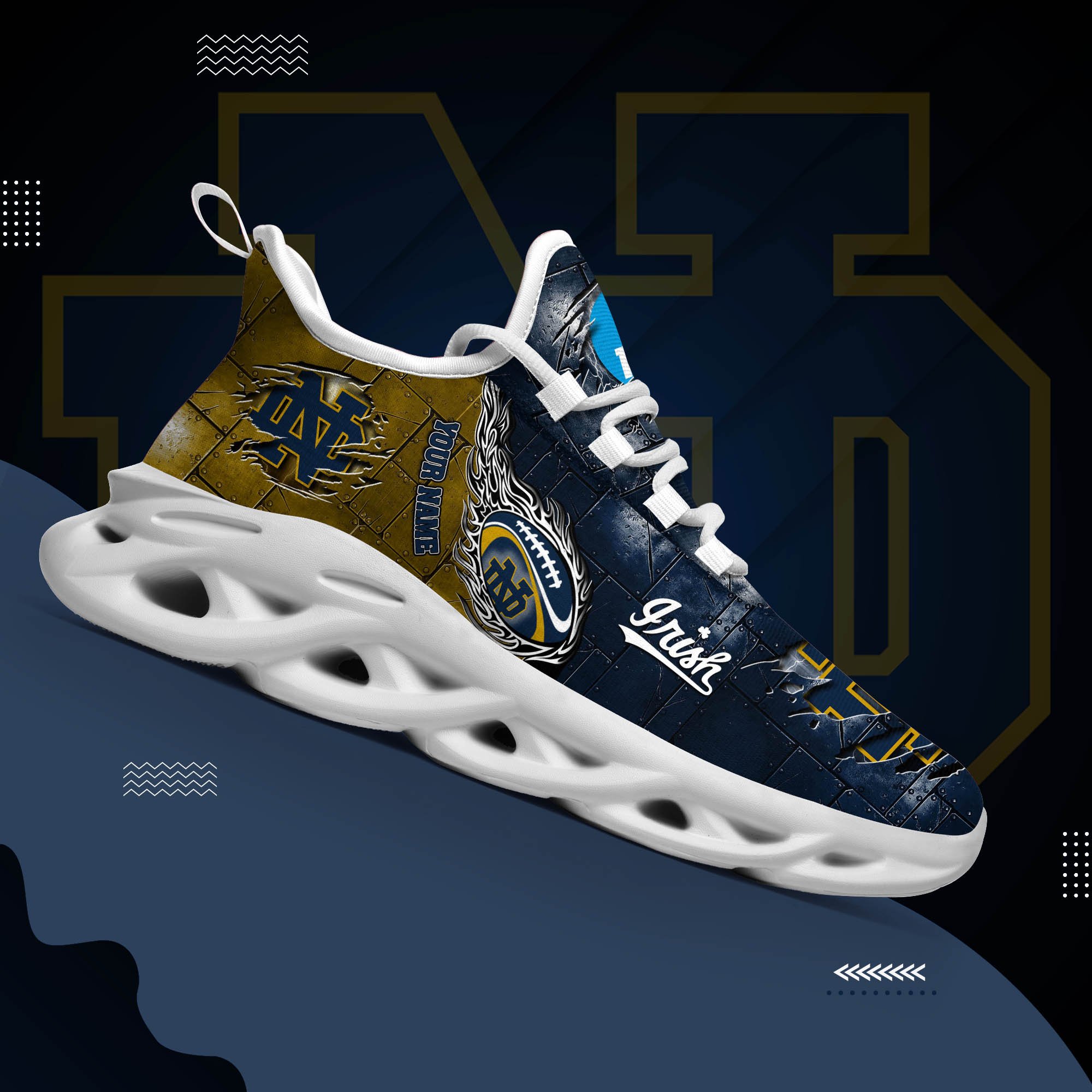 Notre Dame Fighting Irish Black Max Soul Shoes 2026 Versions, White Max Soul Shoes Custom Your Name PH879