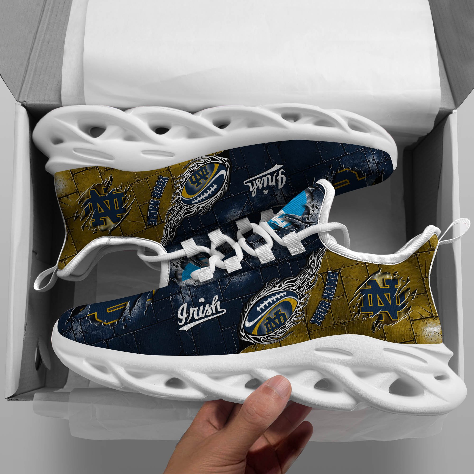 Notre Dame Fighting Irish Black Max Soul Shoes 2026 Versions, White Max Soul Shoes Custom Your Name PH879