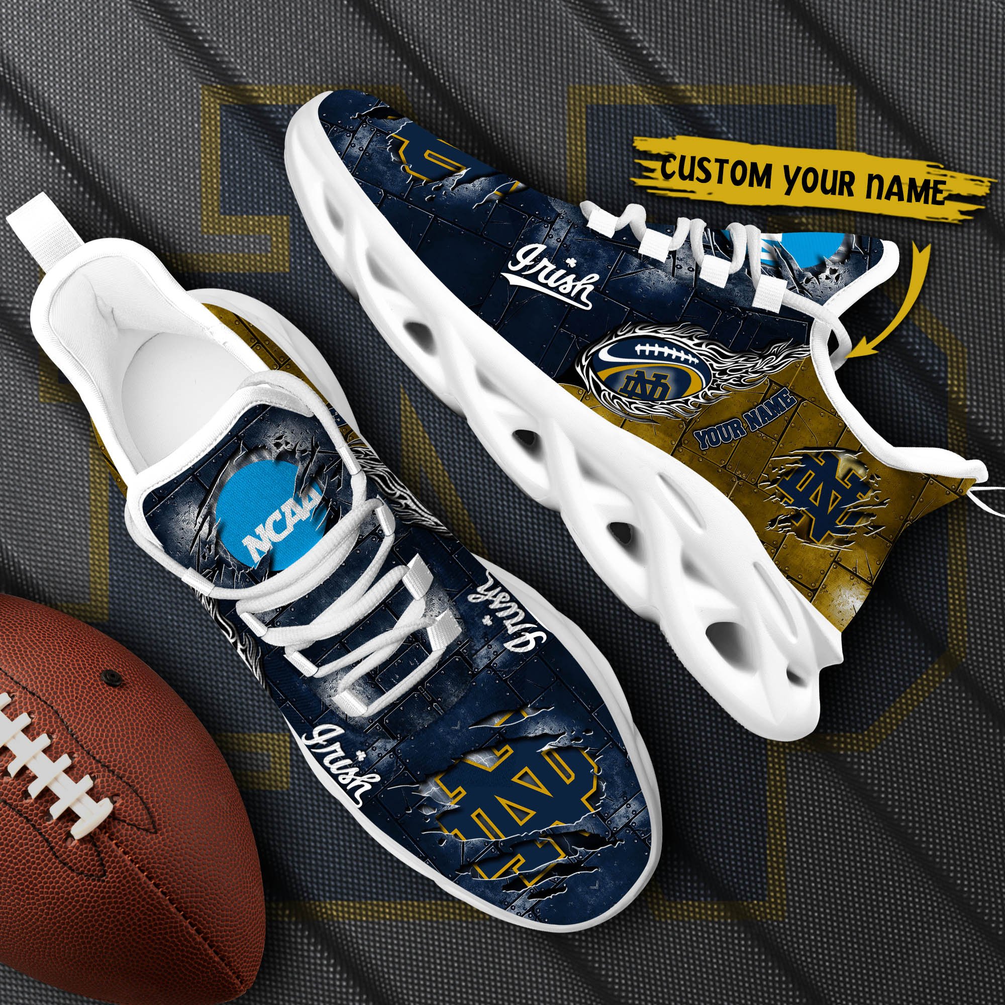 Notre Dame Fighting Irish Black Max Soul Shoes 2026 Versions, White Max Soul Shoes Custom Your Name PH879