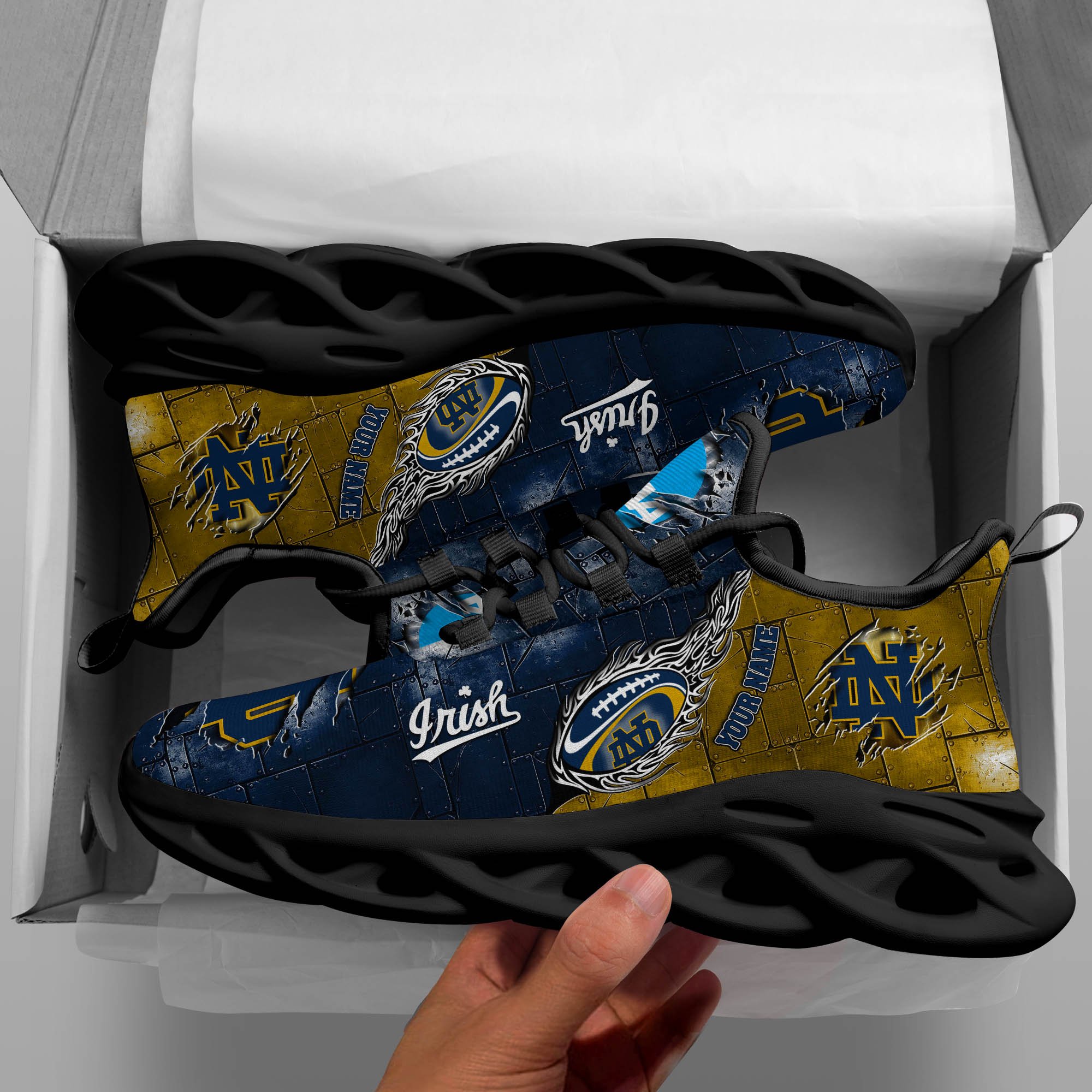 Notre Dame Fighting Irish Black Max Soul Shoes 2026 Versions, White Max Soul Shoes Custom Your Name PH879