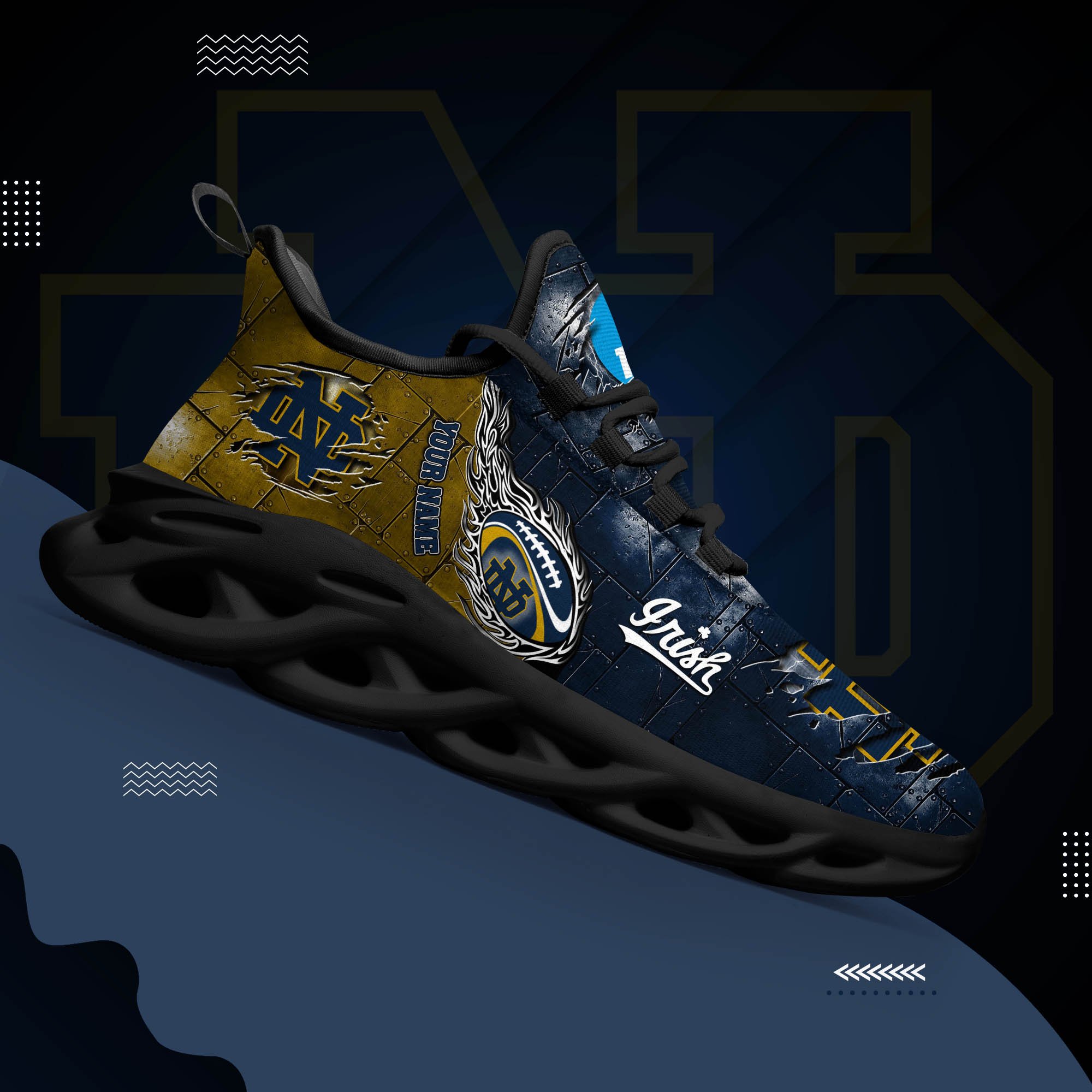 Notre Dame Fighting Irish Black Max Soul Shoes 2026 Versions, White Max Soul Shoes Custom Your Name PH879