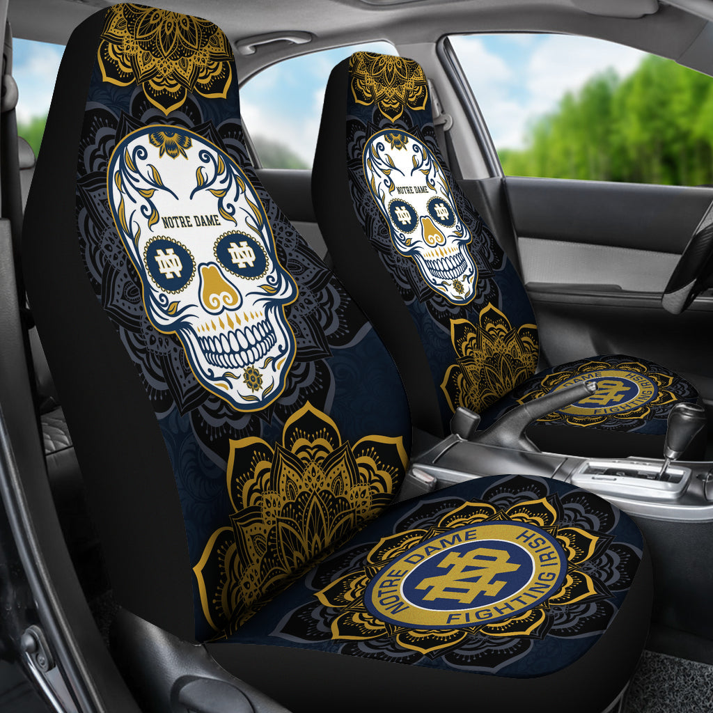 Notre Dame Fighting Irish Car Seat Covers Skull Mandala For Fan Ph221109-25