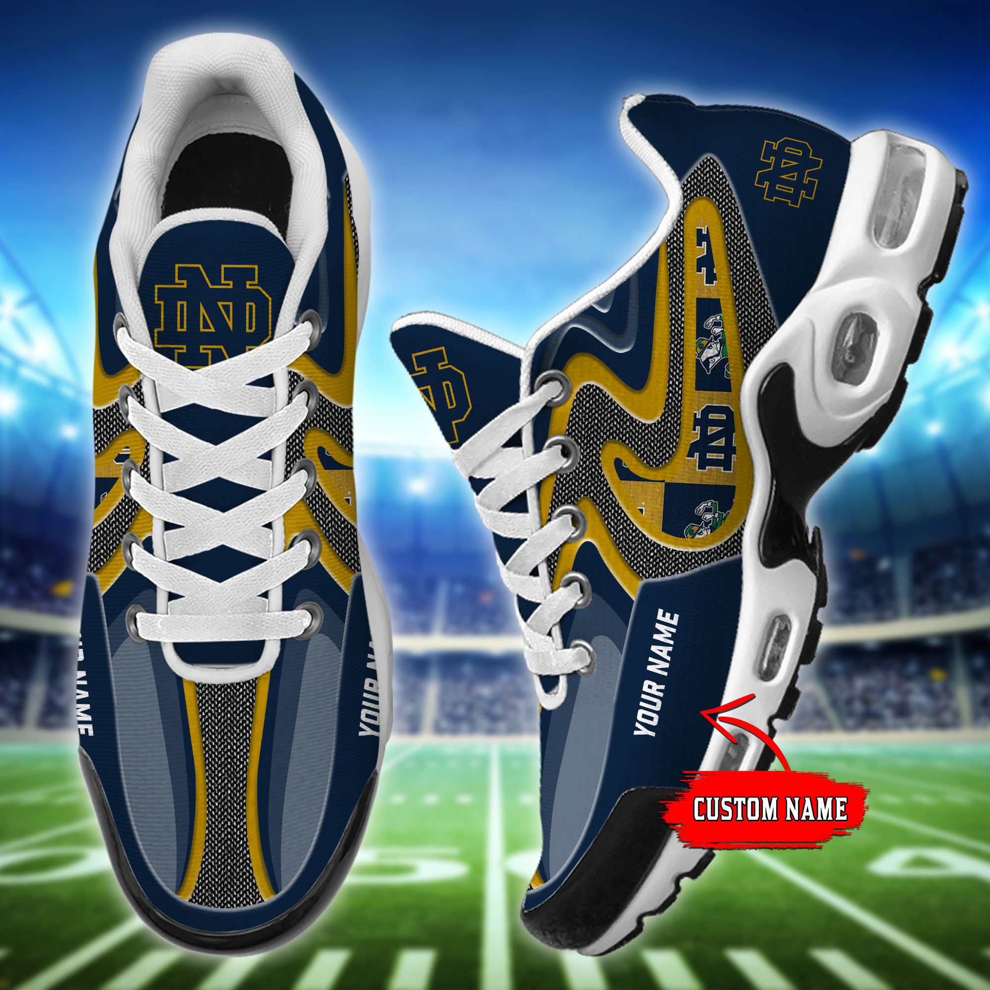 Notre Dame Fighting Irish Personalized Name Team Checkmark Logo Mix Colors Stitch Line TN Shoes Air Cushion Sneakers