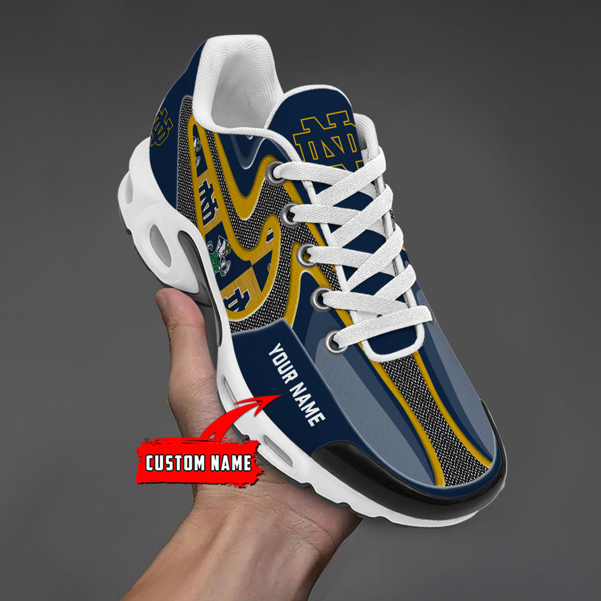 Notre Dame Fighting Irish Personalized Name Team Checkmark Logo Mix Colors Stitch Line TN Shoes Air Cushion Sneakers