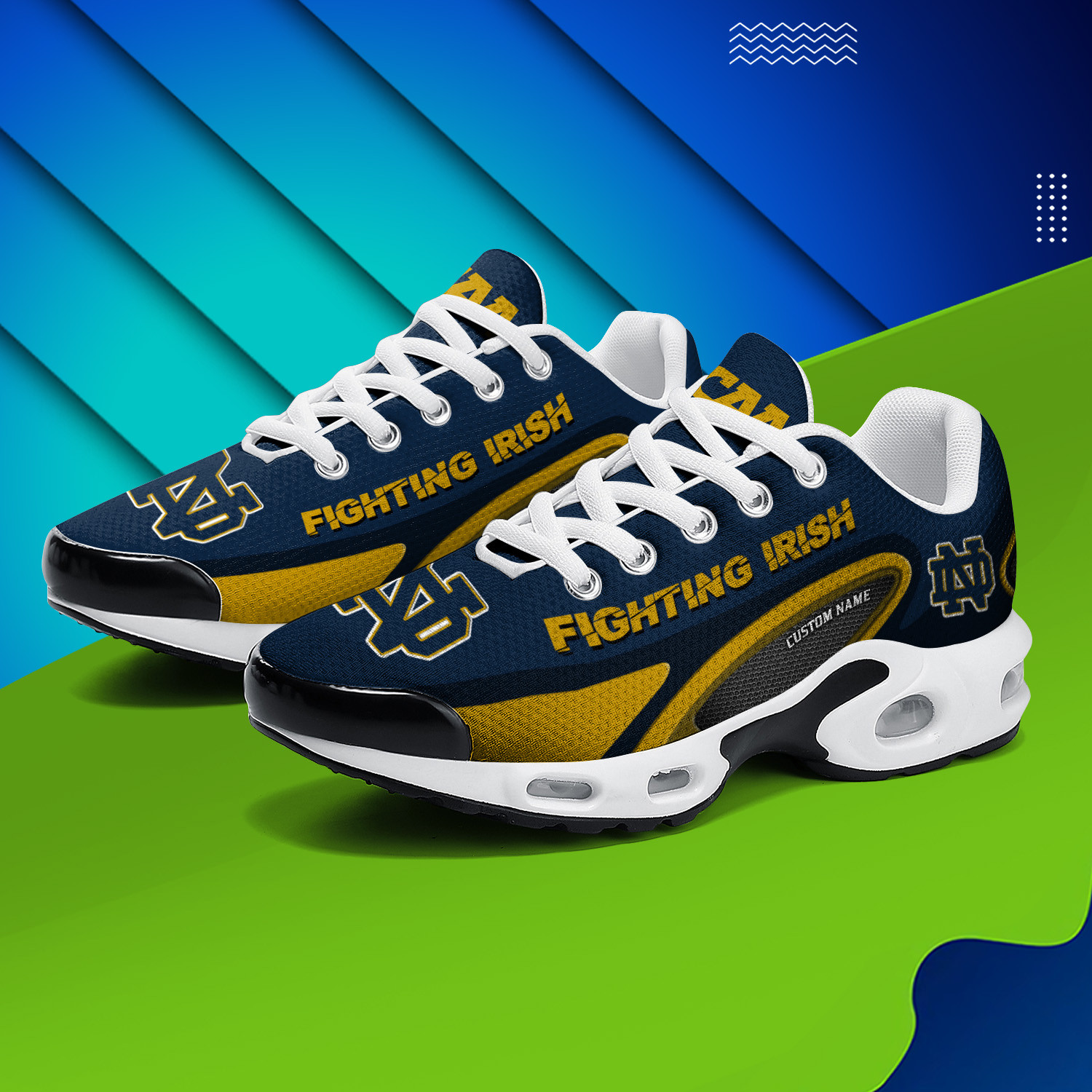 Notre Dame Fighting Irish Personalized Name Team Logo Mix Colors Oval Line TN Air Max Shoes Air Cushion Sneakers