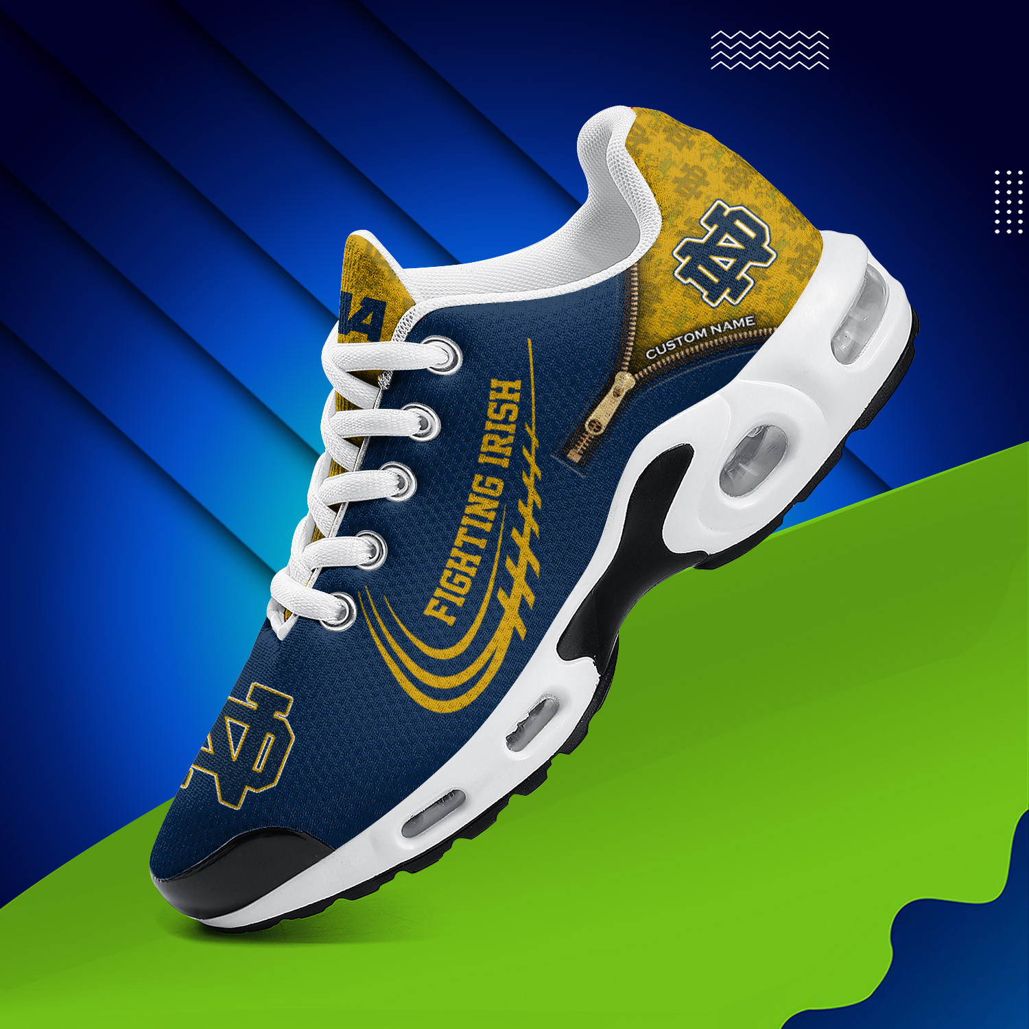 Notre Dame Fighting Irish Personalized Name Team Logo Mix Colors Zipped Line TN Air Max Shoes Air Cushion Sneakers