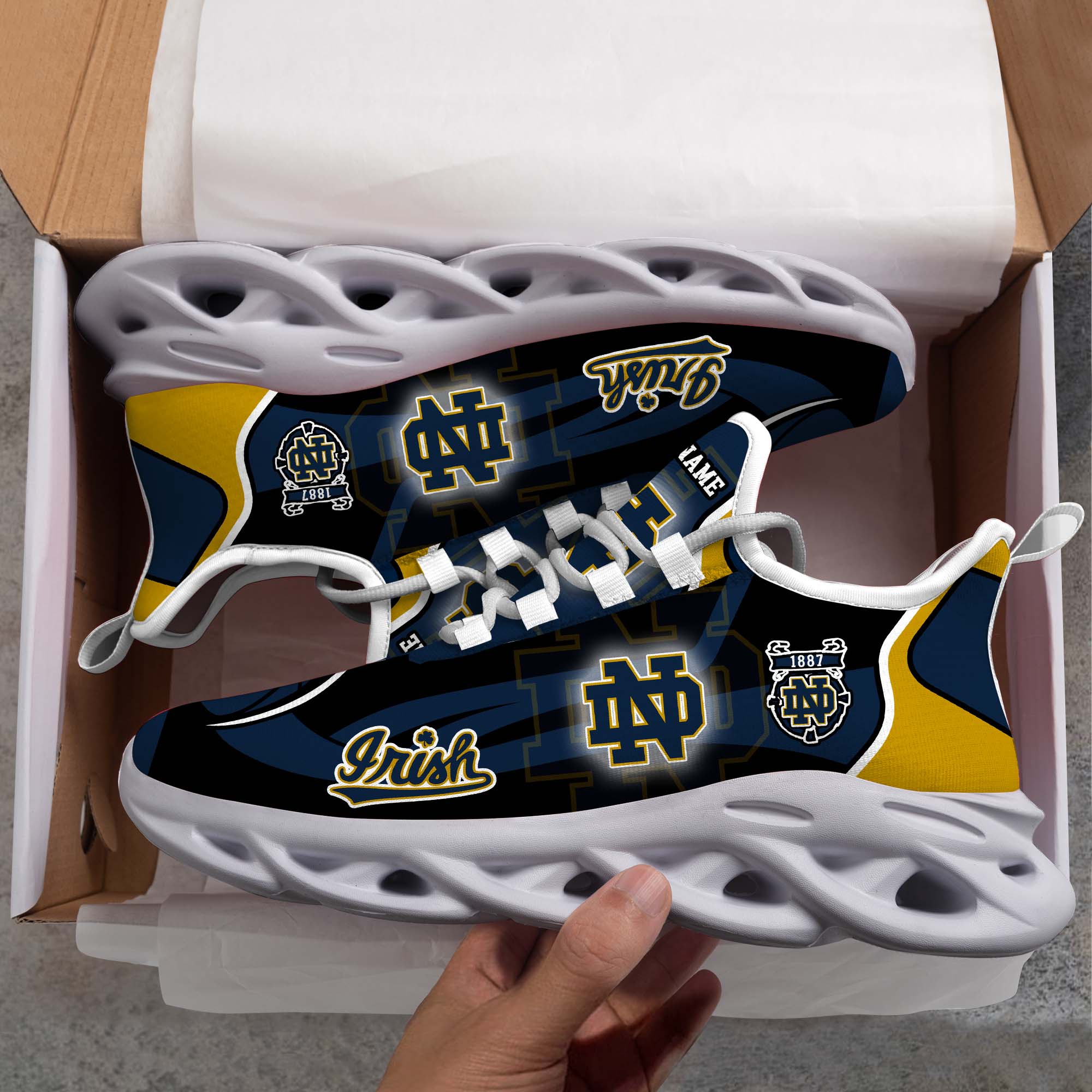 Notre Dame Fighting Irish White C Sneakers 2026 Version Personalized Your Name 090