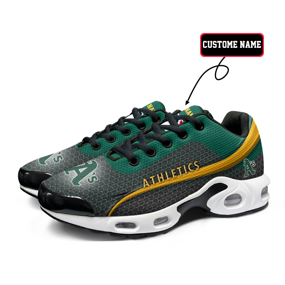 Oakland Athletics Personalized Name Team Colors Wave Line Beehive Pattern TN Air Max Shoes Air Cushion Sneakers