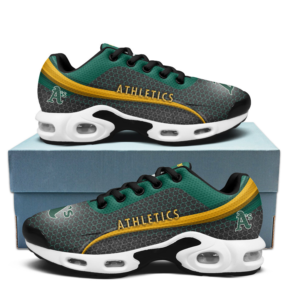 Oakland Athletics Personalized Name Team Colors Wave Line Beehive Pattern TN Air Max Shoes Air Cushion Sneakers