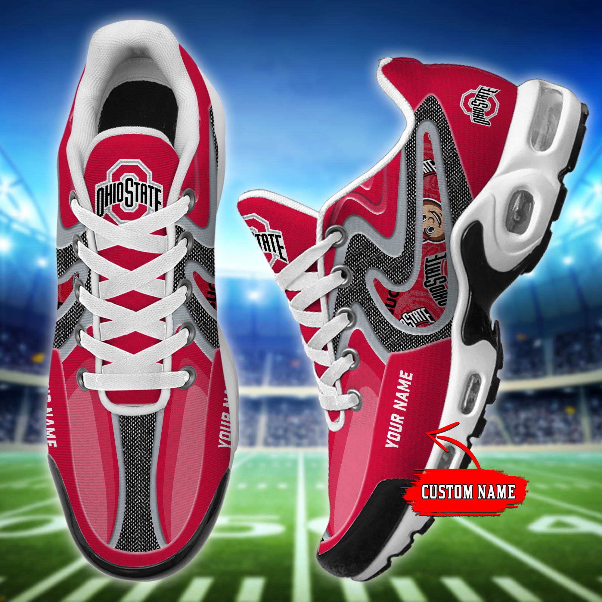Ohio State Buckeyes Personalized Name Team Checkmark Logo Mix Colors Stitch Line TN Air Max Shoes Air Cushion Sneakers