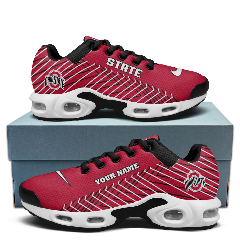 Ohio State Buckeyes Personalized Name Team Colors Jagged Lines TN Air Max Shoes Air Cushion Sneakers