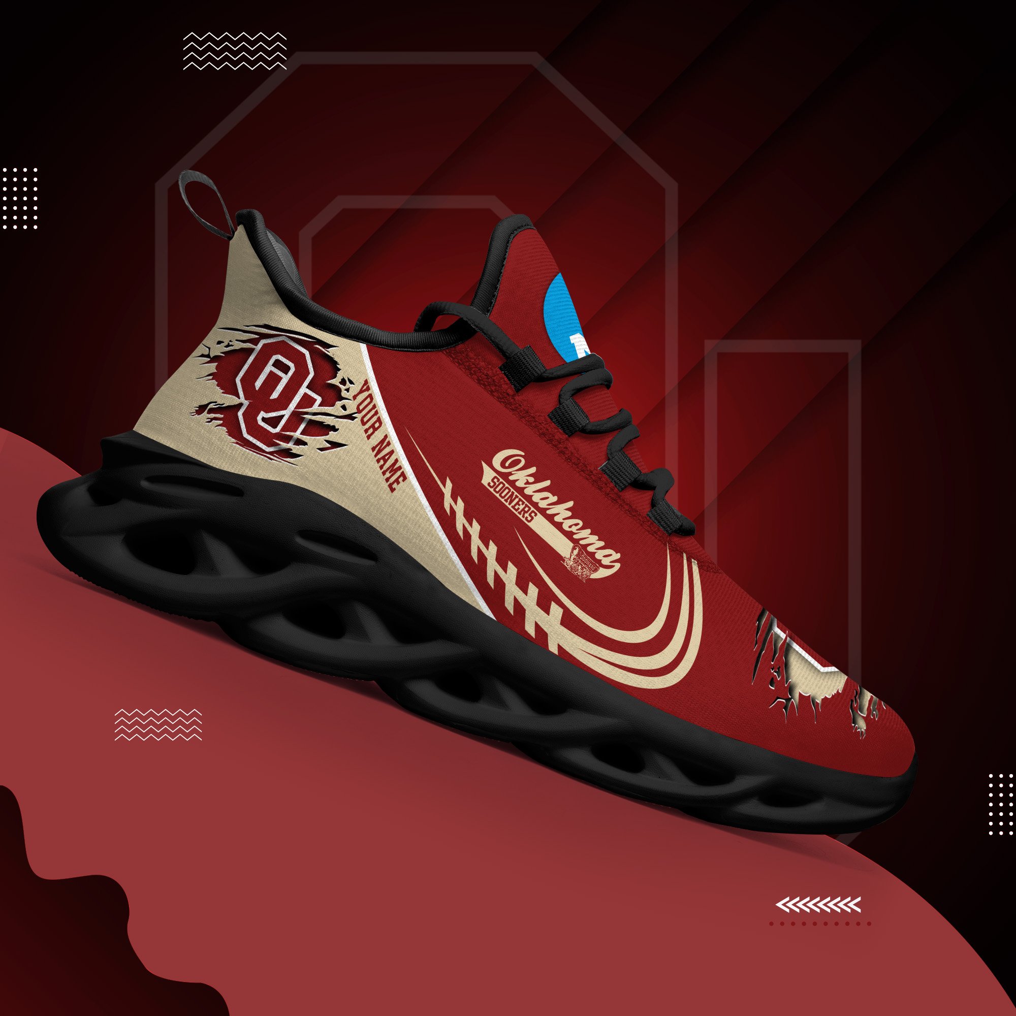 Oklahoma Sooners Black Max Soul Shoes 2026 Versions Custom Name 016