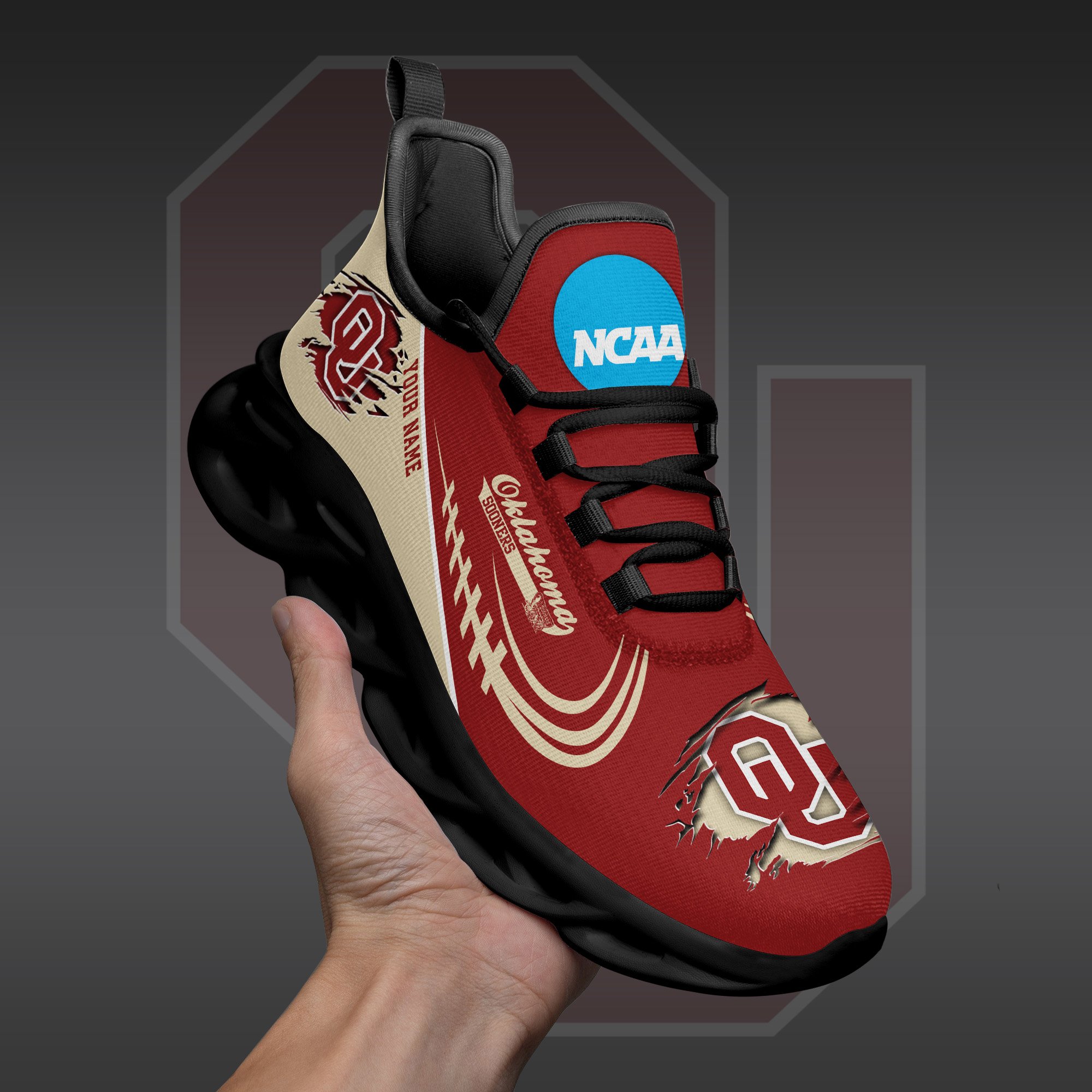 Oklahoma Sooners Black Max Soul Shoes 2026 Versions Custom Name 016