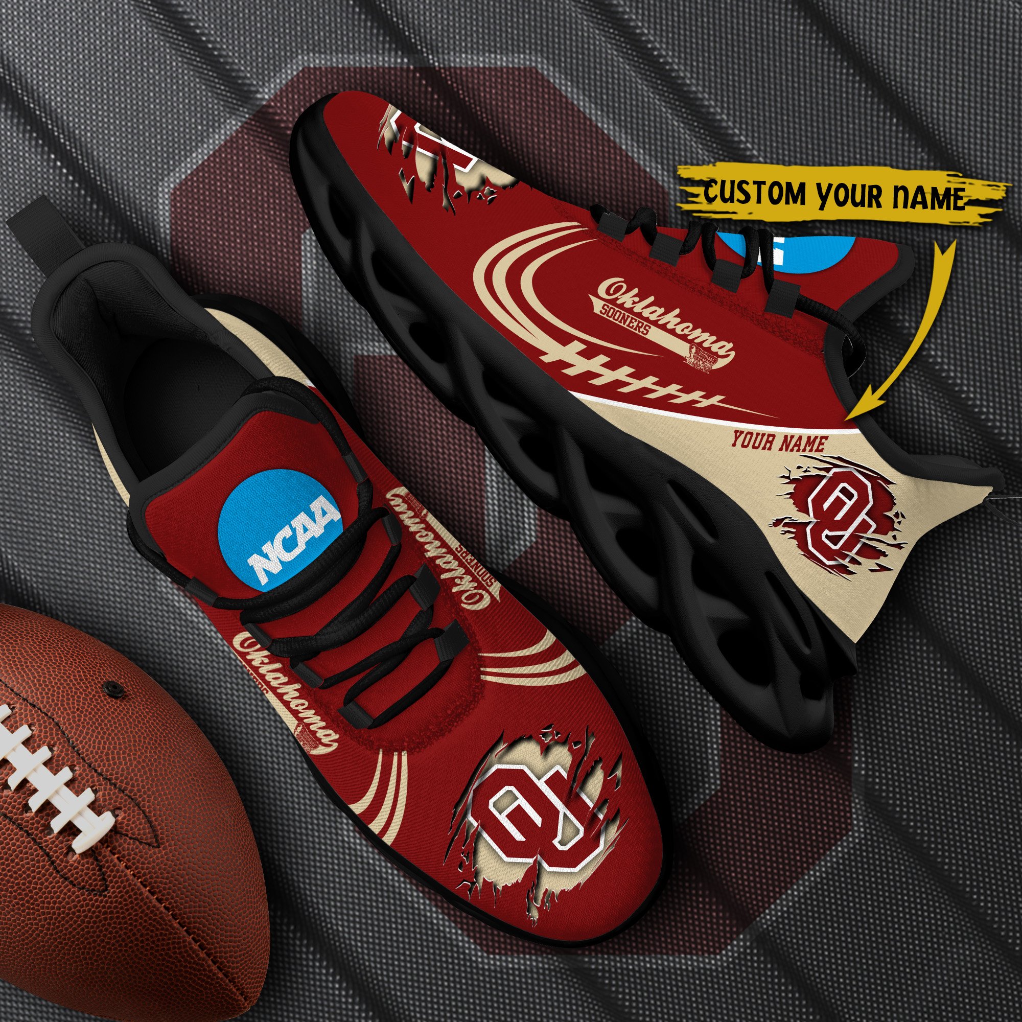 Oklahoma Sooners Black Max Soul Shoes 2026 Versions Custom Name 016