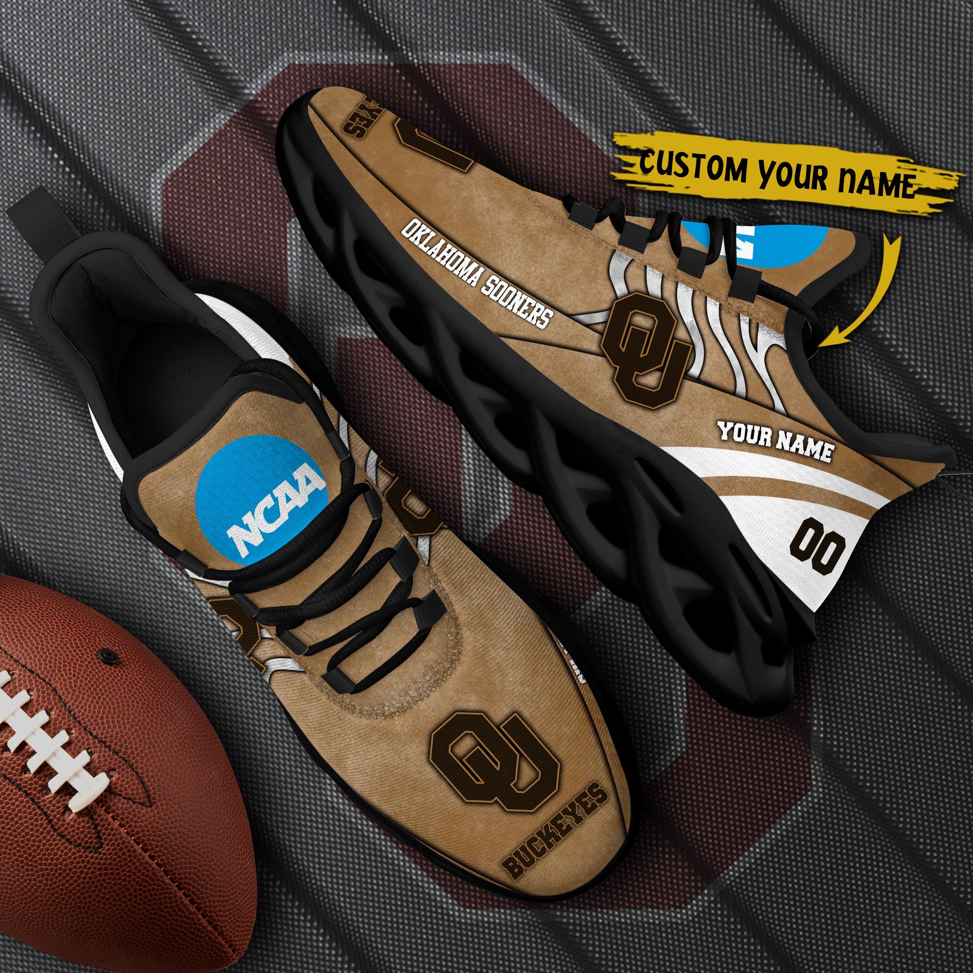 Oklahoma Sooners Black Max Soul Shoes 2026 Versions Custom Your Name And Number 312