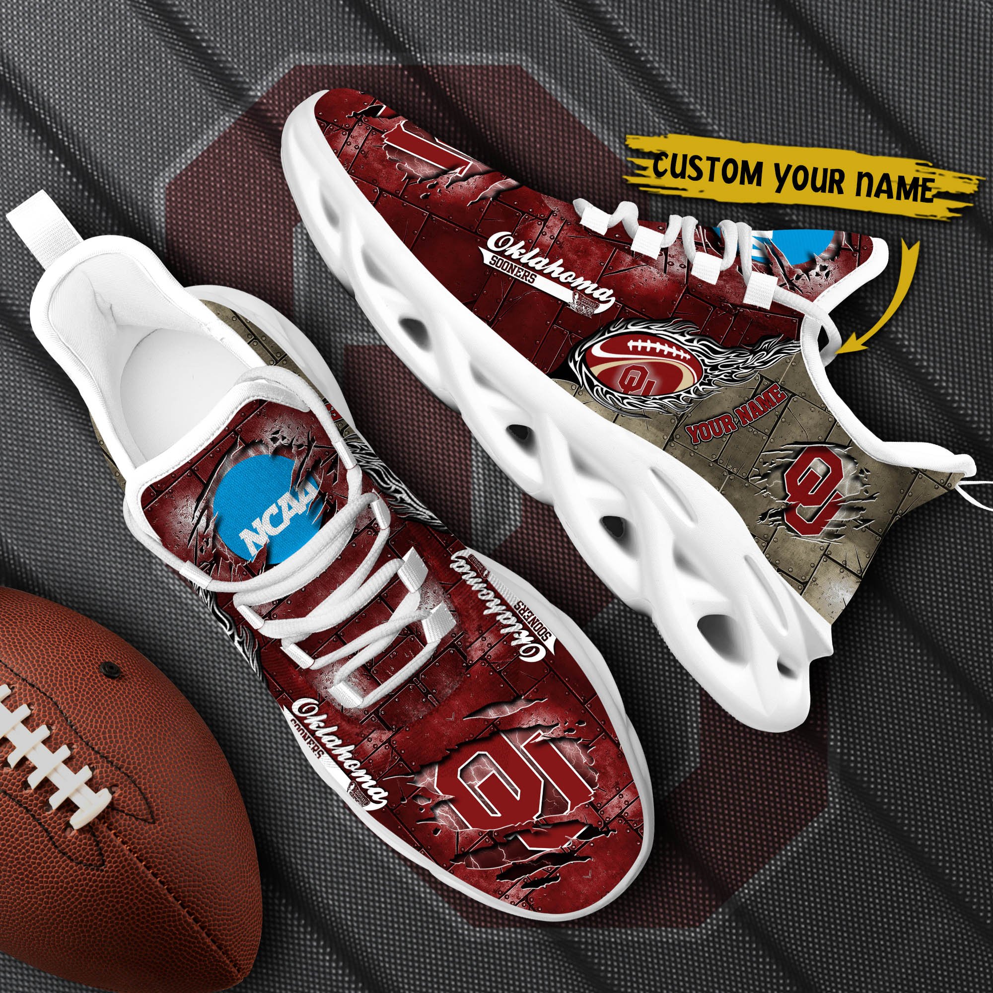 Oklahoma Sooners Black Max Soul Shoes 2026 Versions, White Max Soul Shoes Custom Your Name PH879