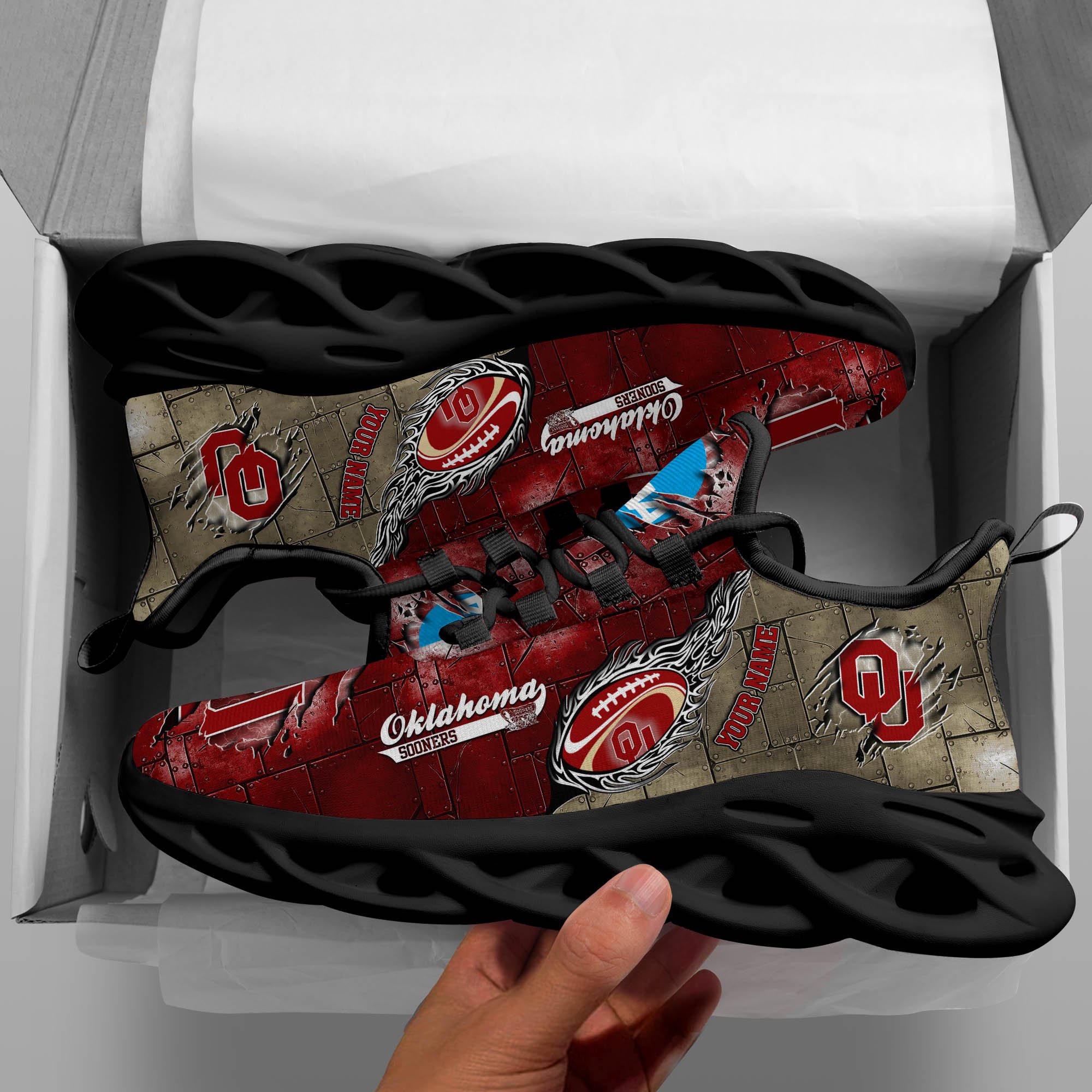 Oklahoma Sooners Black Max Soul Shoes 2026 Versions, White Max Soul Shoes Custom Your Name PH879