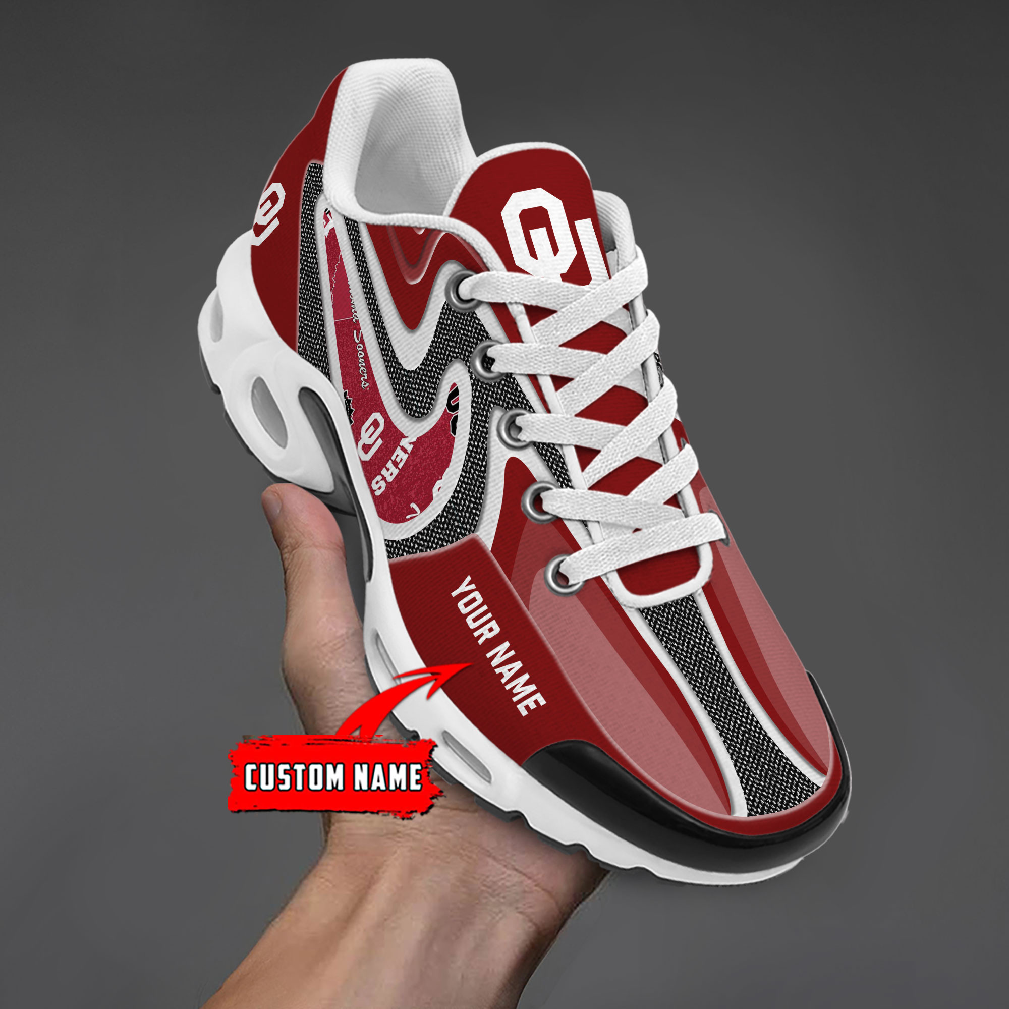 Oklahoma Sooners Personalized Name Team Checkmark Logo Mix Colors Stitch Line TN Air Max Shoes Air Cushion Sneakers