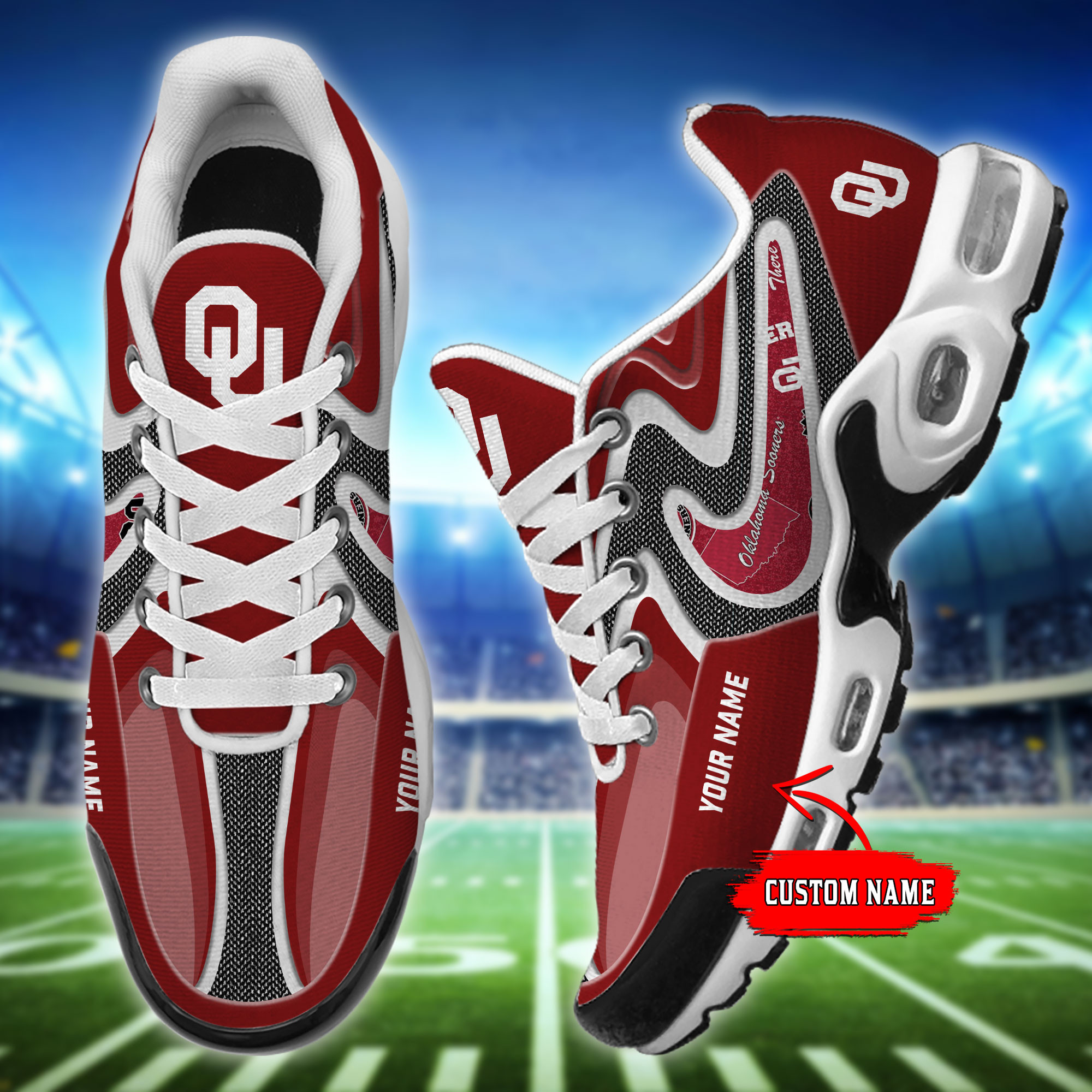 Oklahoma Sooners Personalized Name Team Checkmark Logo Mix Colors Stitch Line TN Air Max Shoes Air Cushion Sneakers