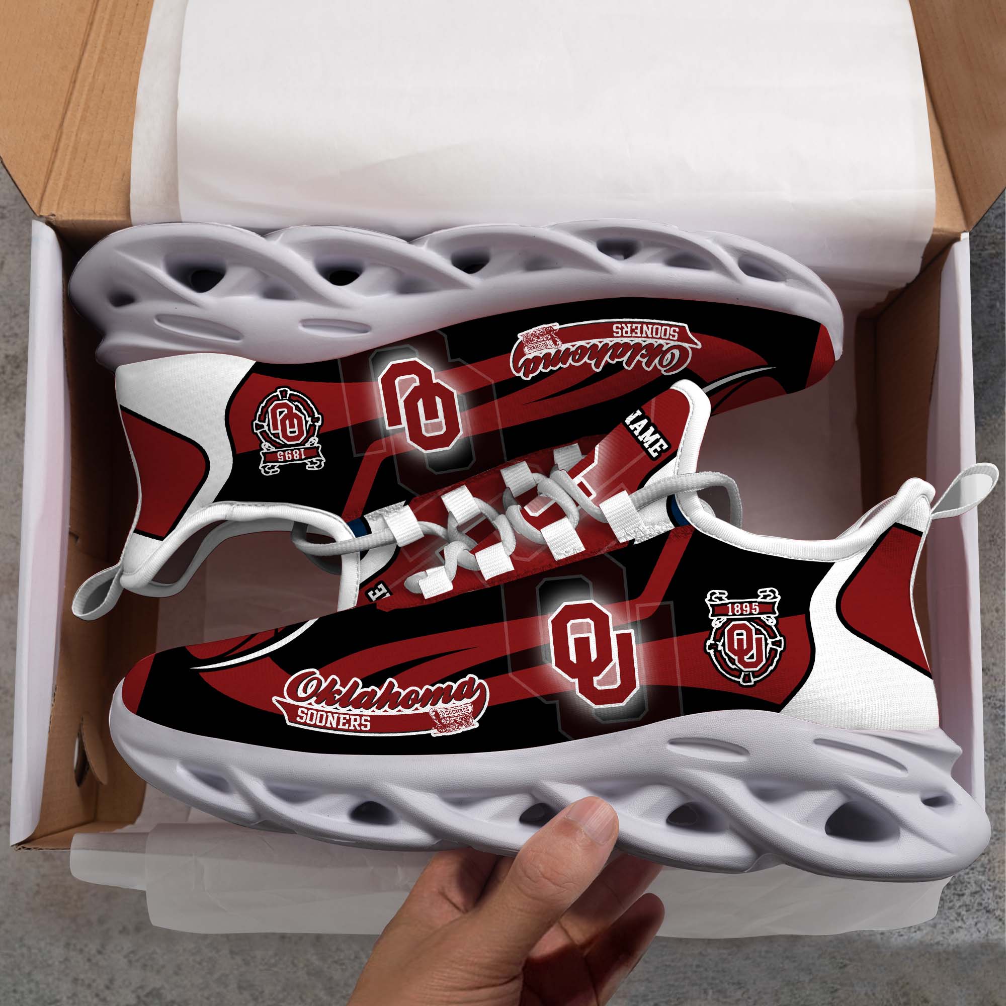 Oklahoma Sooners White C Sneakers 2026 Version Personalized Your Name 090