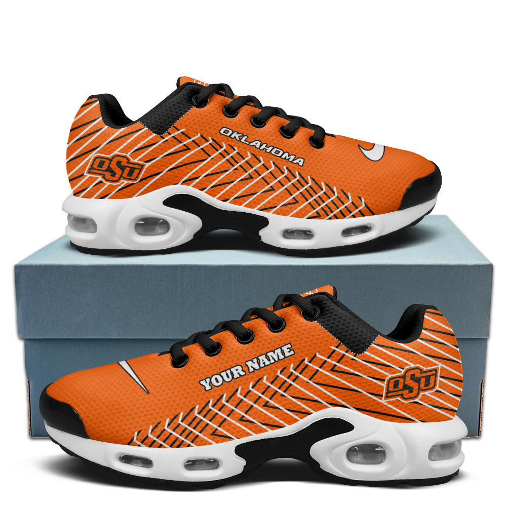 Oklahoma State Cowboys Personalized Name Team Colors Jagged Lines TN Air Max Shoes Air Cushion Sneakers