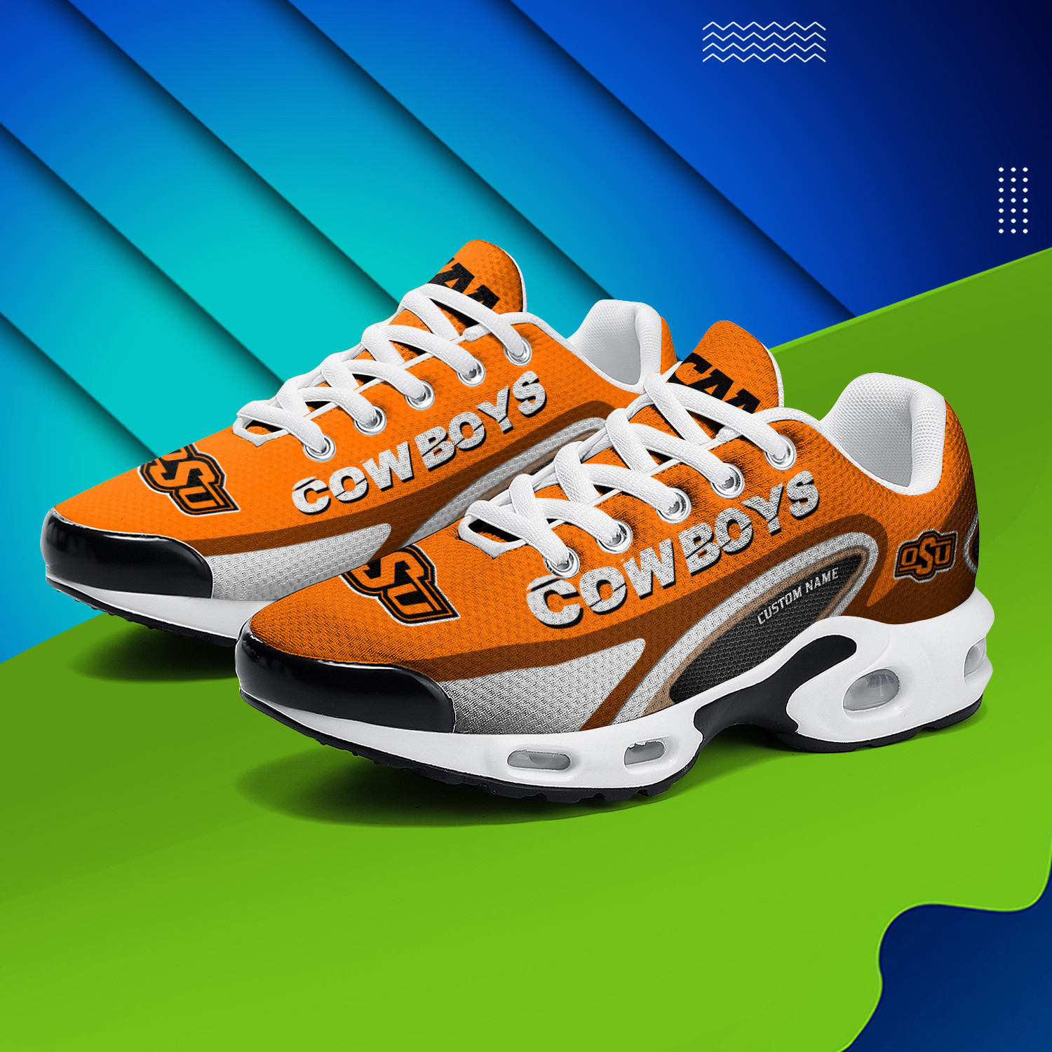 Oklahoma State Cowboys Personalized Name Team Logo Mix Colors Oval Line TN Air Max Shoes Air Cushion Sneakers