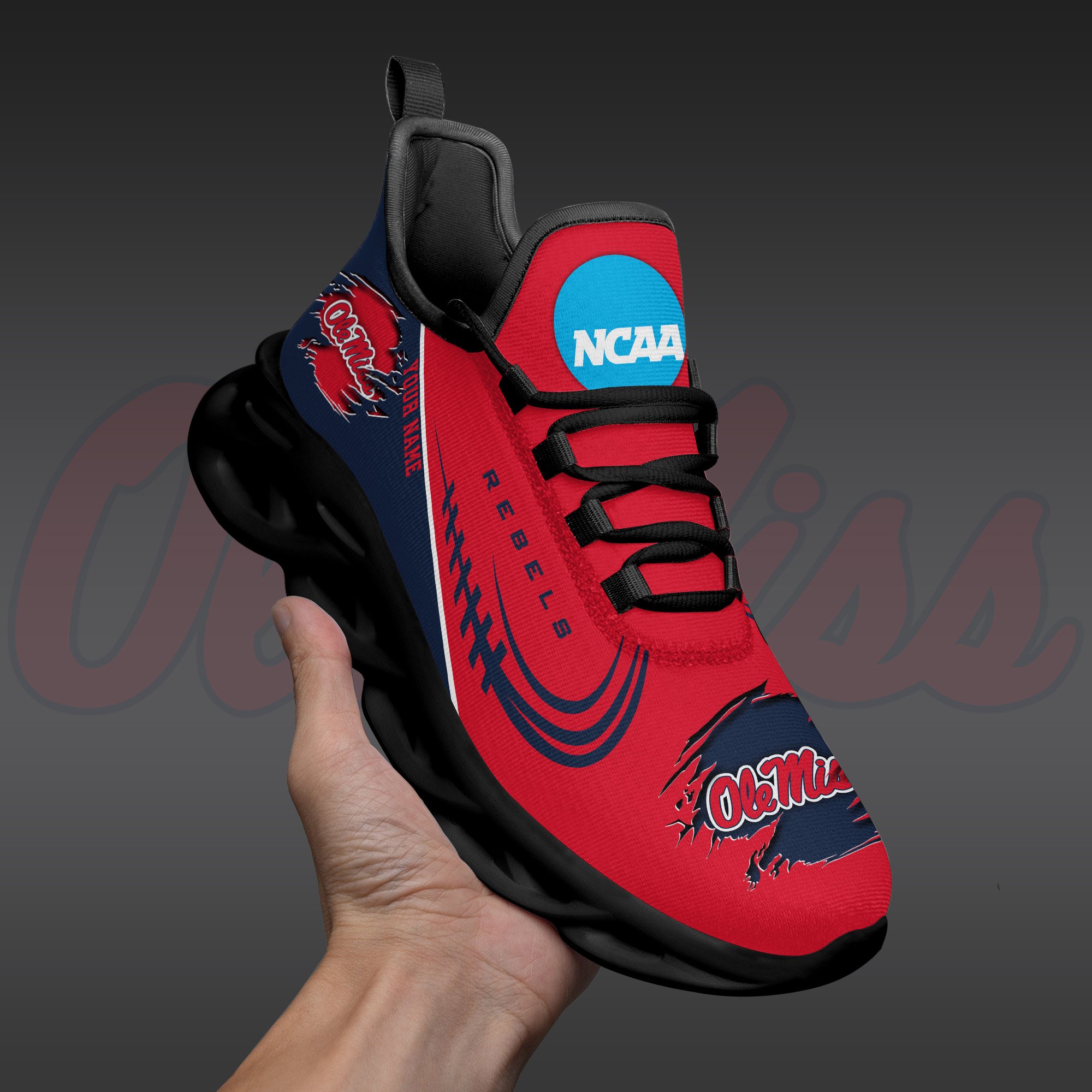 Ole Miss Rebels Black Max Soul Shoes 2026 Versions Custom Name 016