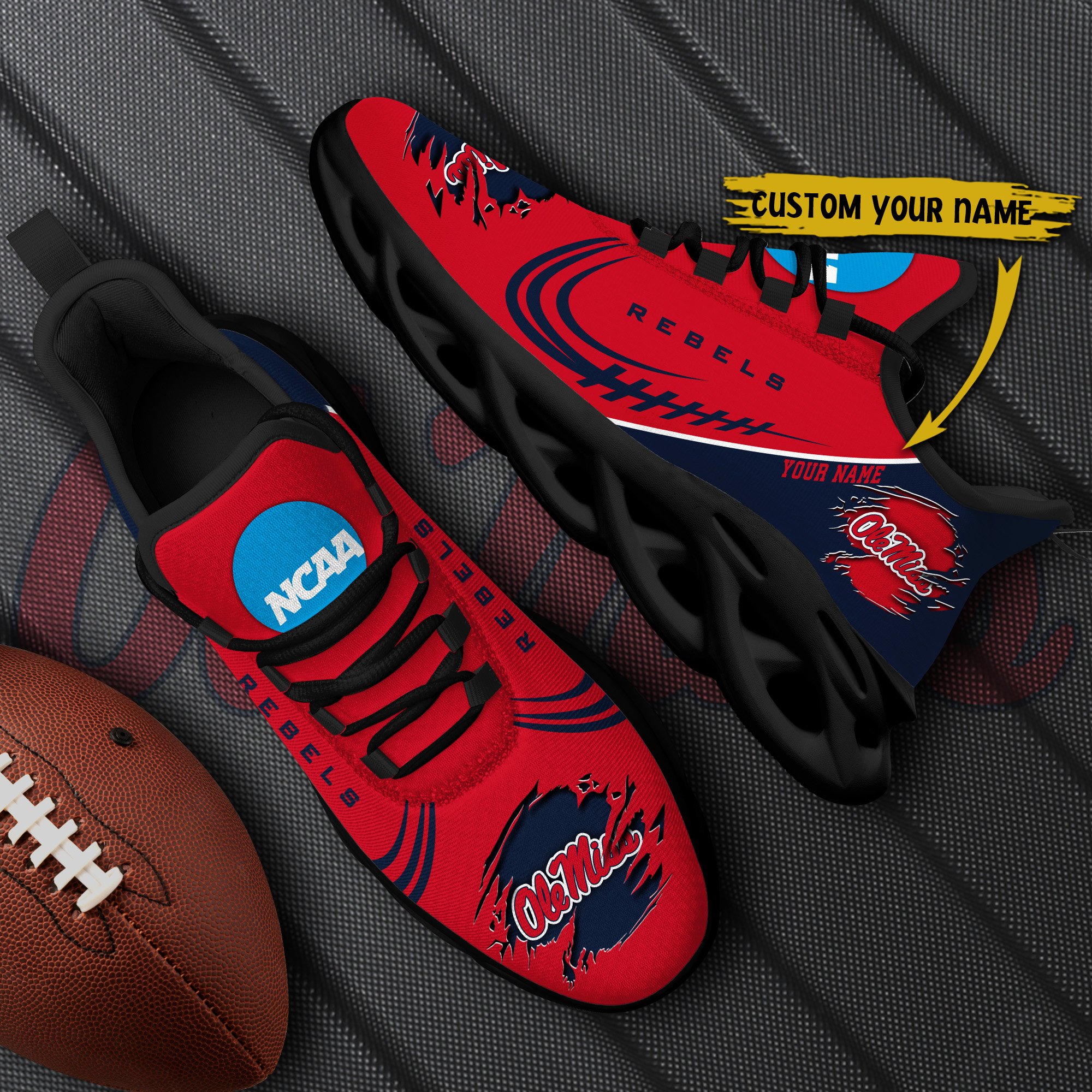 Ole Miss Rebels Black Max Soul Shoes 2026 Versions Custom Name 016