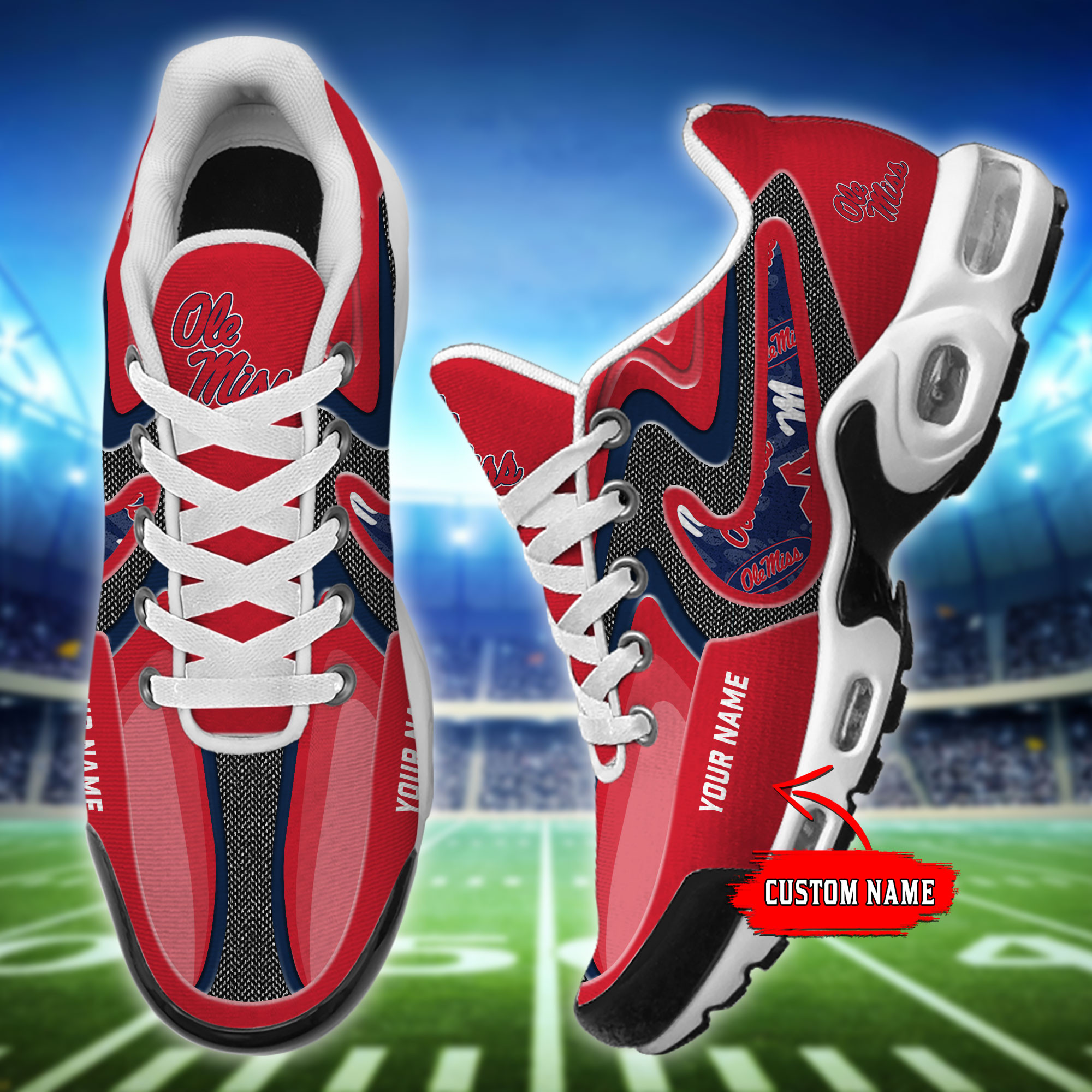 Ole Miss Rebels Personalized Name Team Checkmark Logo Mix Colors Stitch Line TN Air Max Shoes Air Cushion Sneakers