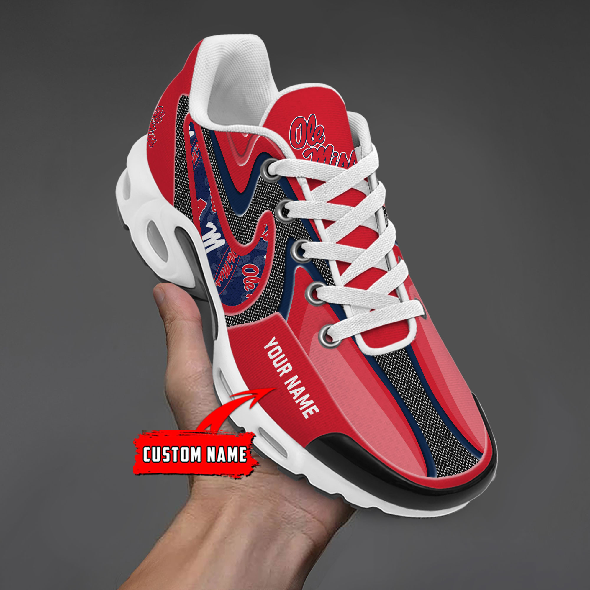 Ole Miss Rebels Personalized Name Team Checkmark Logo Mix Colors Stitch Line TN Air Max Shoes Air Cushion Sneakers