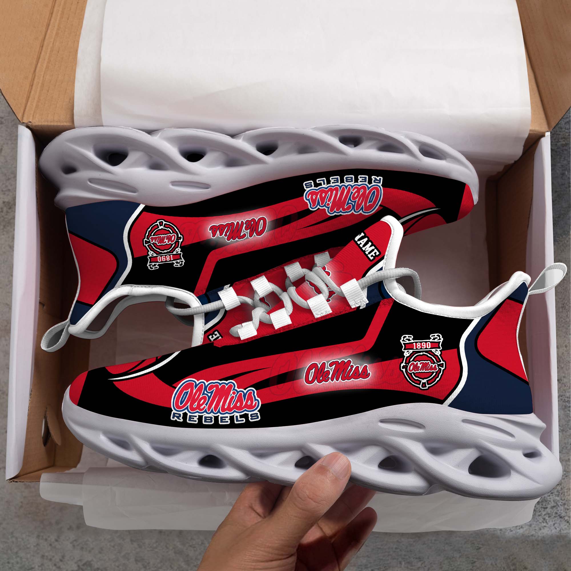 Ole Miss Rebels White C Sneakers 2026 Version Personalized Your Name 090