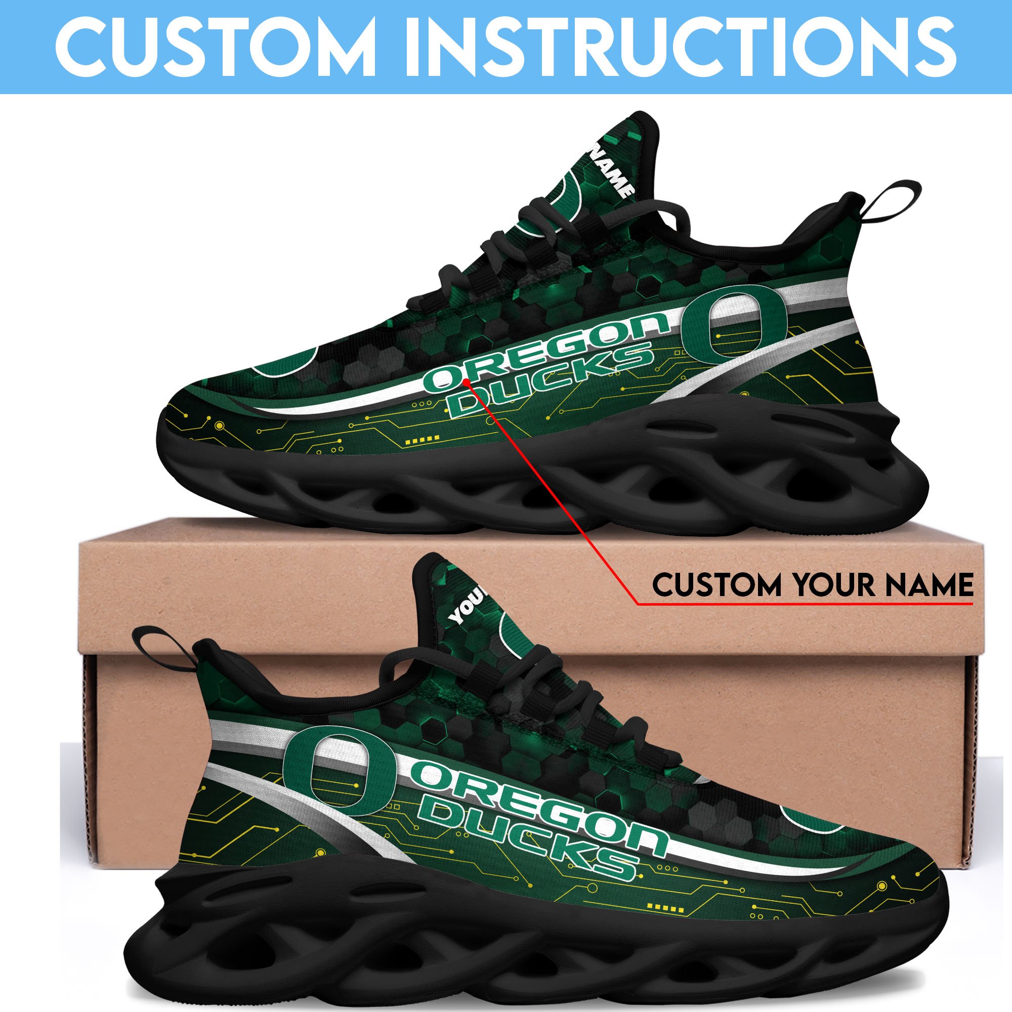 Oregon Ducks Black Clunky Sneakers Custom Name, Max Soul Shoes, Sport Gifts