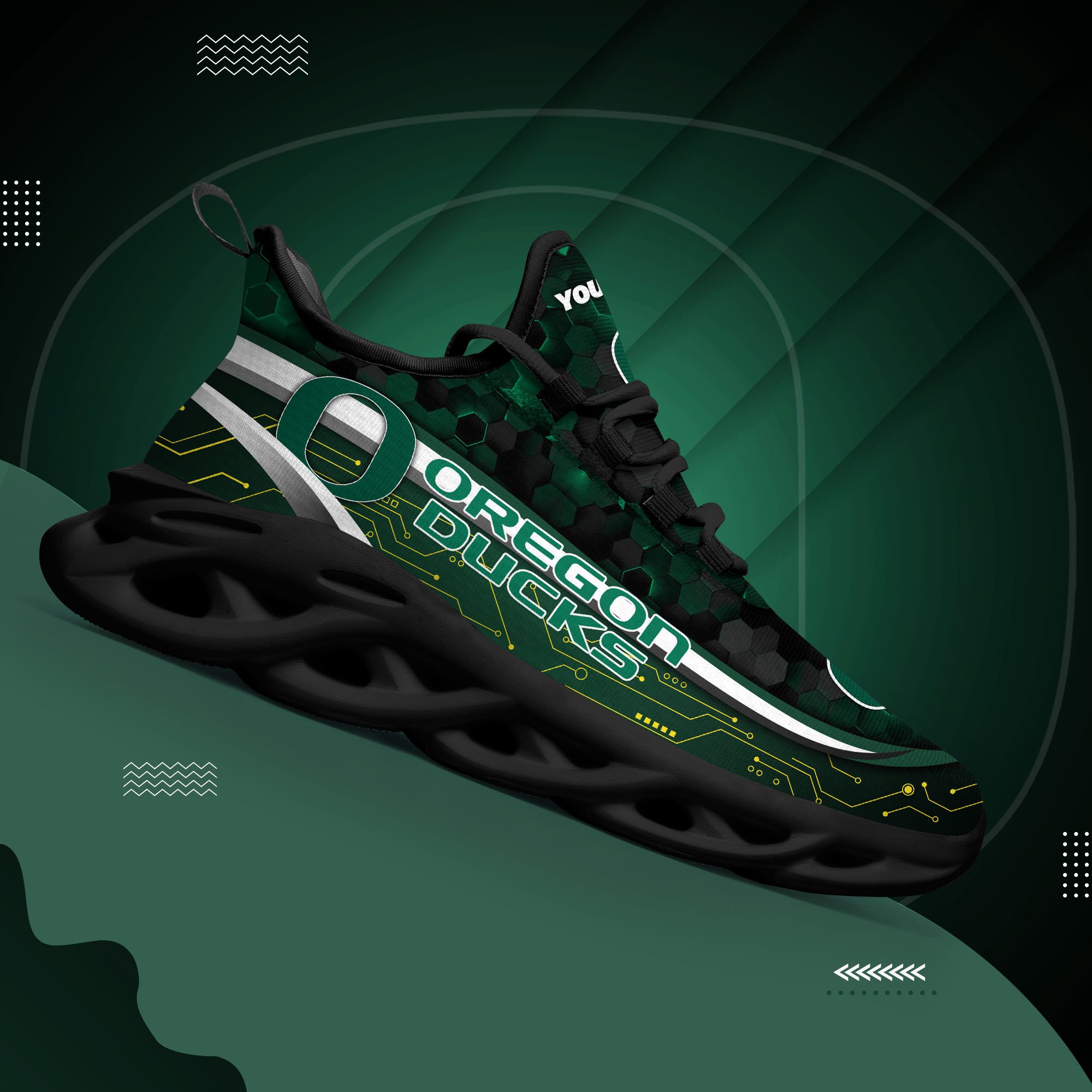 Oregon Ducks Black Clunky Sneakers Custom Name, Max Soul Shoes, Sport Gifts