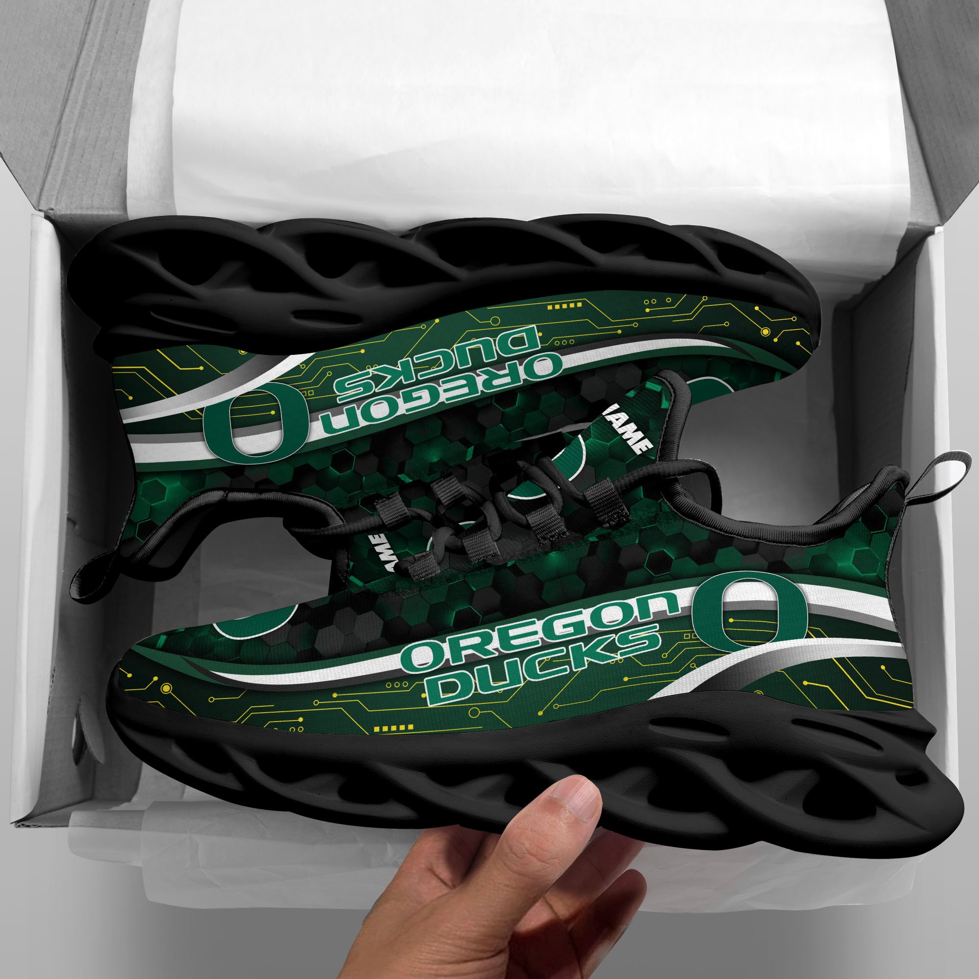 Oregon Ducks Black Clunky Sneakers Custom Name, Max Soul Shoes, Sport Gifts