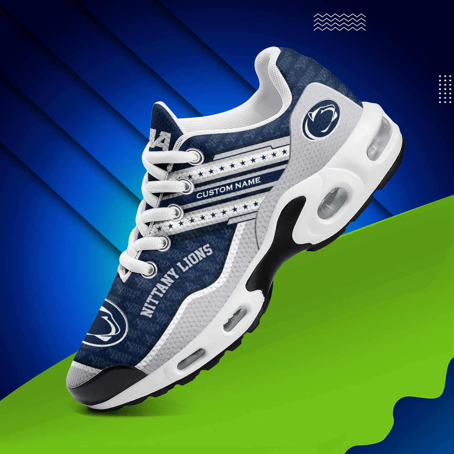 Penn State Nittany Lions Personalized Name Team Logo Mix Colors Star Line TN Air Max Shoes Air Cushion Sneakers
