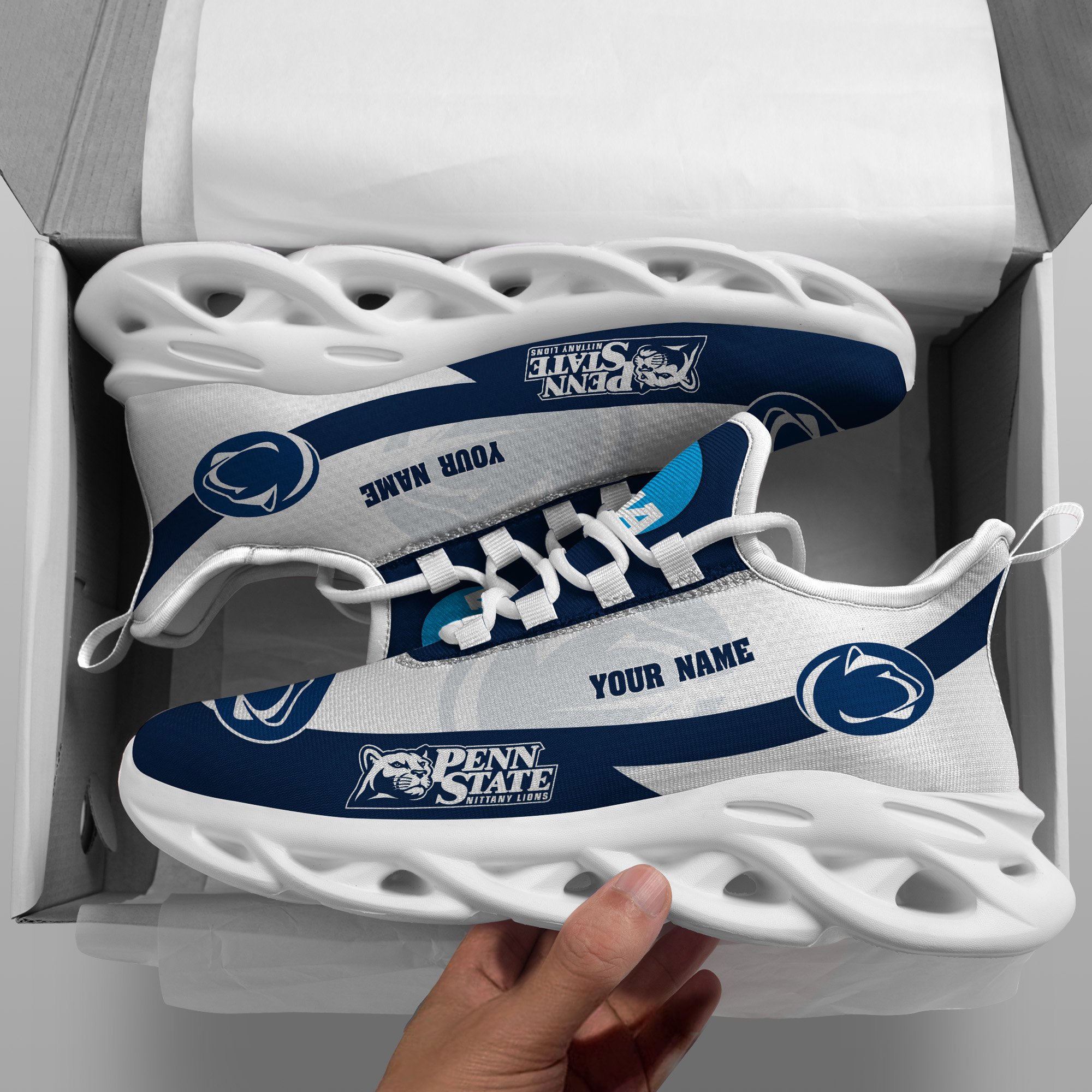 Penn State Nittany Lions White Max Soul Shoes 2026 Versions Custom Your Name, Sports Gift For Fan PH019