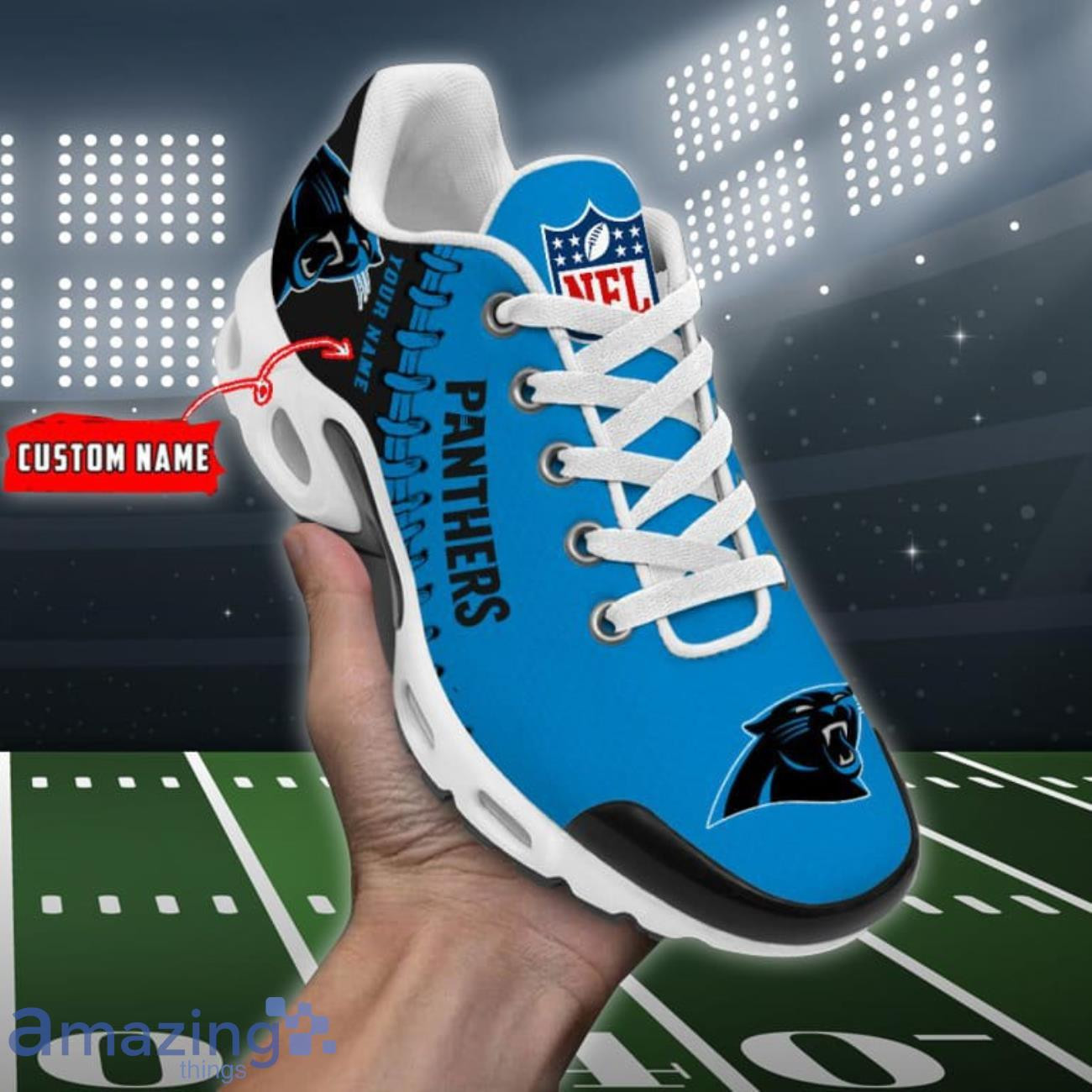 Personalized Carolina PanthersTeam Logo Rugby Ball Pattern TN Air Max Shoes Air Cushion Sneakers