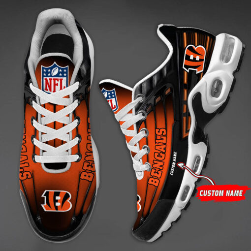 Personalized Cincinnati Bengals Black And Team Color Stripes Black TN Shoes Air Cushion Sneakers