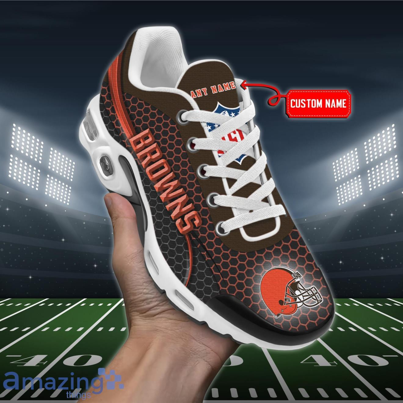 Personalized Cleveland Browns Team Logo Hexagon Pattern Team Color TN Shoes Air Cushion Sneakers